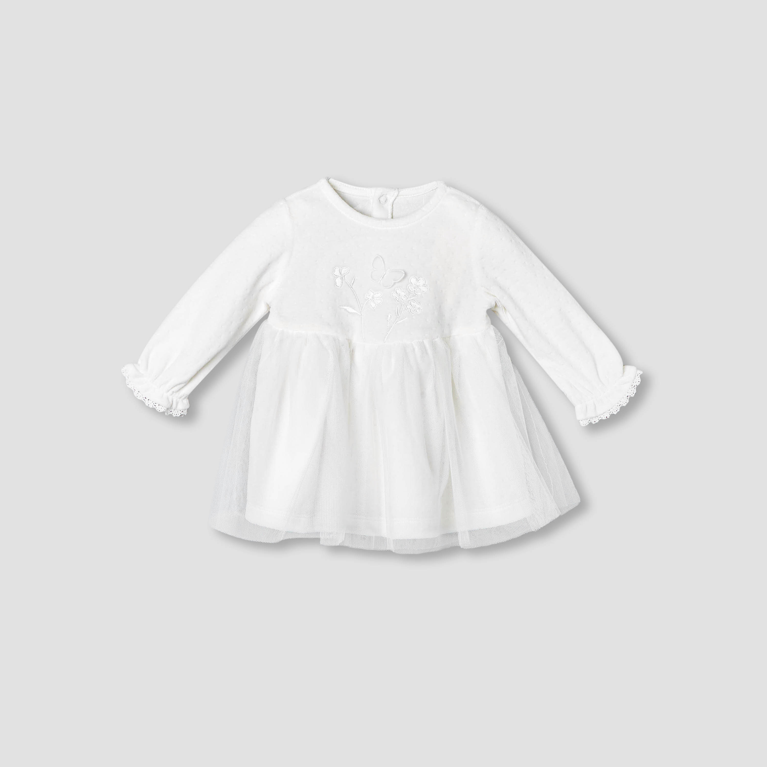 Giggles Round Neck Long Sleeves A-line Dress with Butterfly Applique-baby-girls-clothing-dressesandjumpsuits-image-2