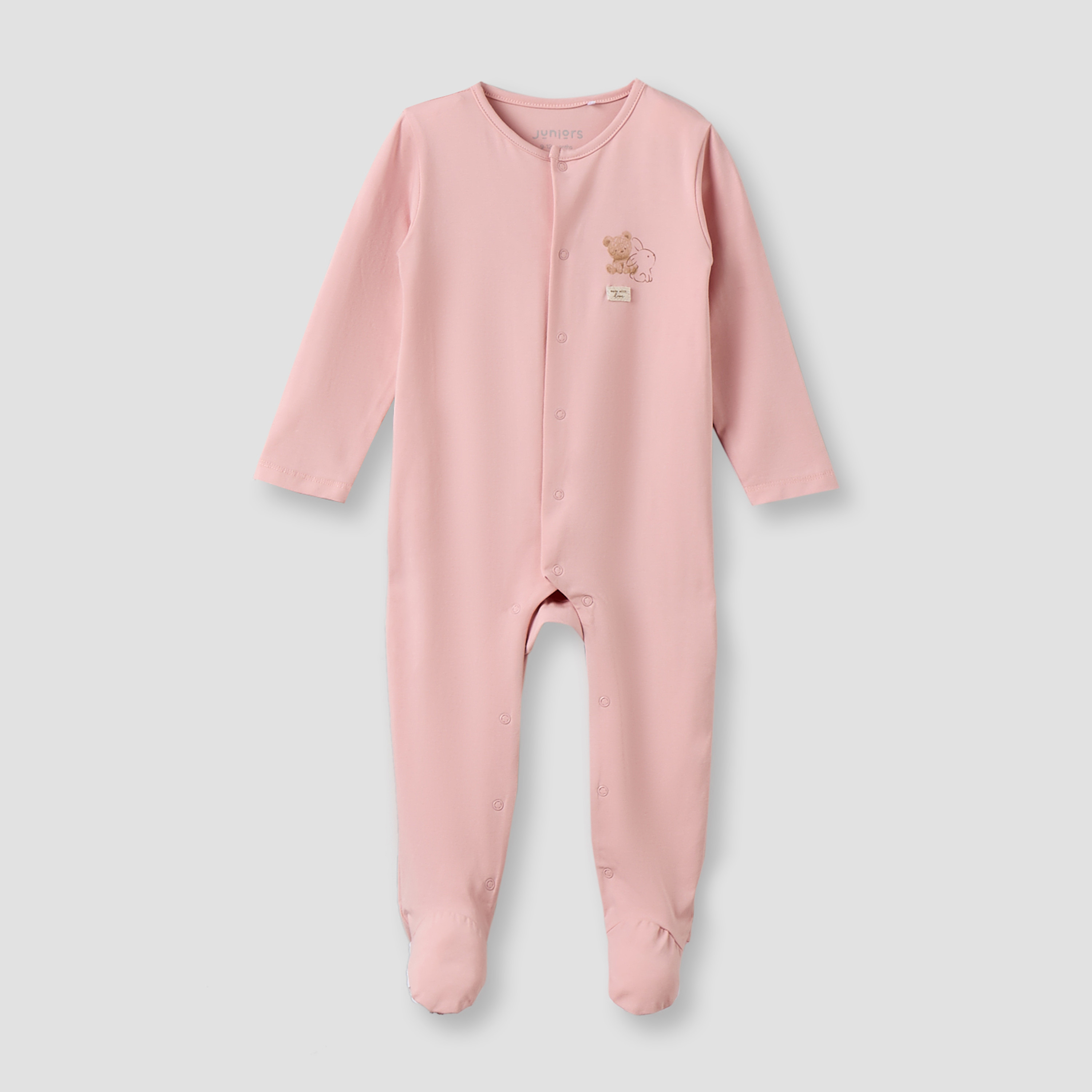 Juniors Cotton Crew Neck Long Sleeves Sleepsuit with Snap Button Closure-baby-girls-clothing-nightwear-sleepsuits-image-2