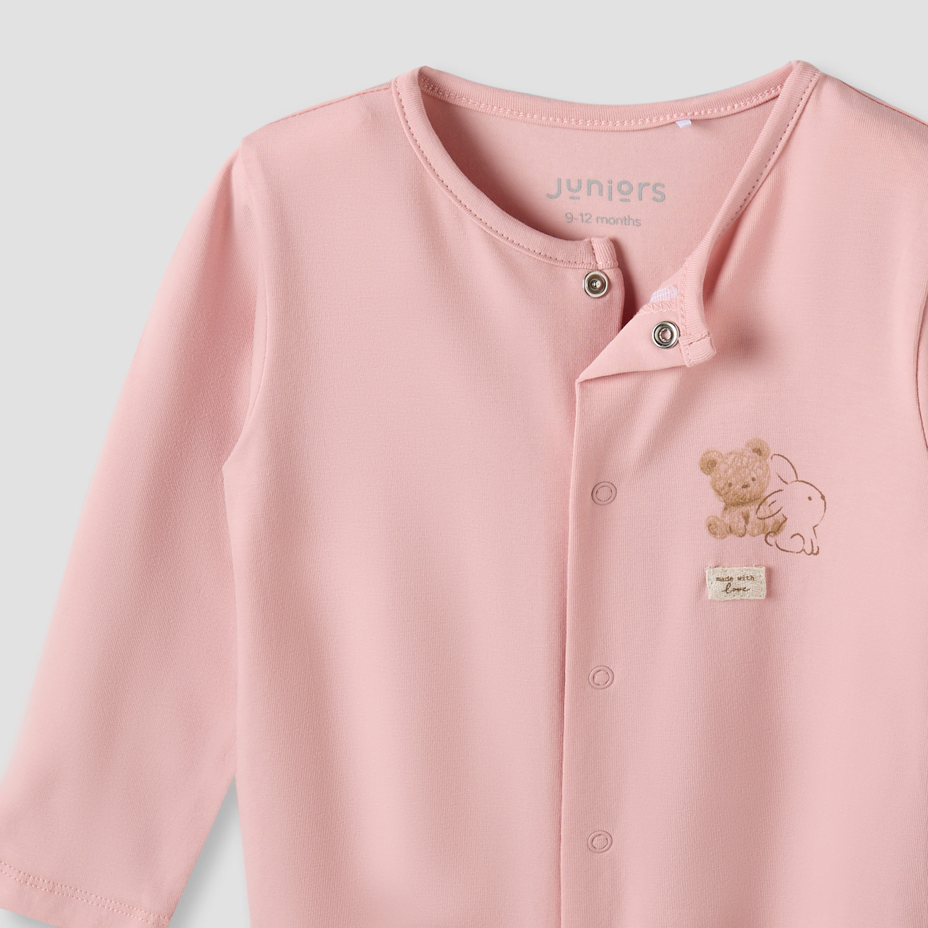 Juniors Cotton Crew Neck Long Sleeves Sleepsuit with Snap Button Closure-baby-girls-clothing-nightwear-sleepsuits-image-4