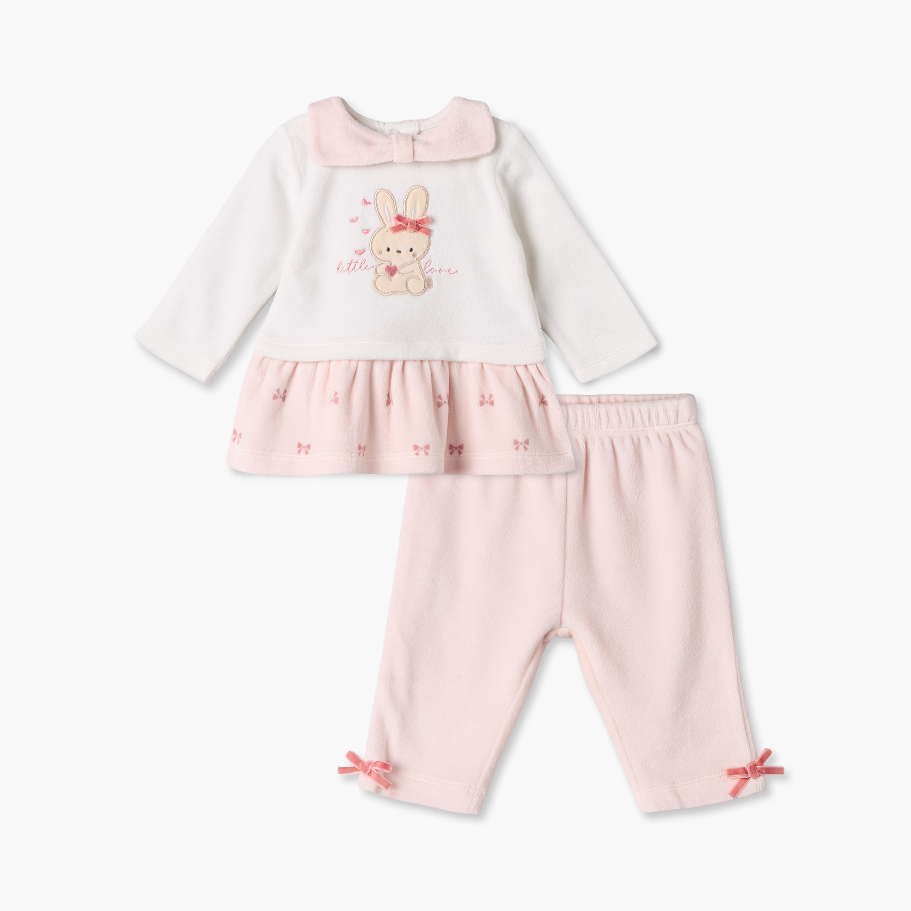 طقم بيجاما بياقة ضيقة وأكمام طويلة وزينة فيونكة من جونيورز-baby-girls-clothing-nightwear-pyjamasets-image-2