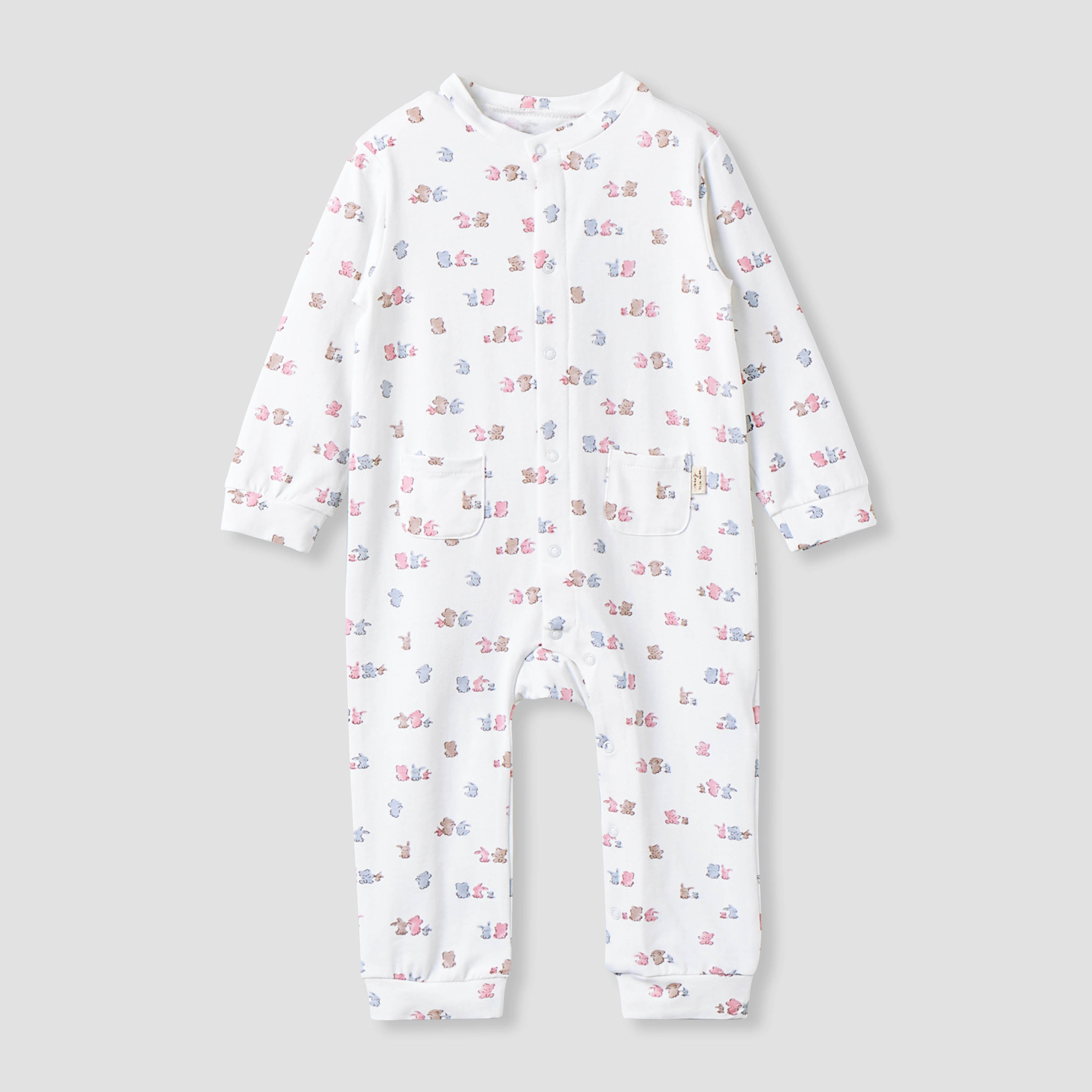 Juniors Cotton Mandarin Collar Long Sleeves Sleepsuit with Snap Button Closure-baby-girls-clothing-nightwear-sleepsuits-image-1