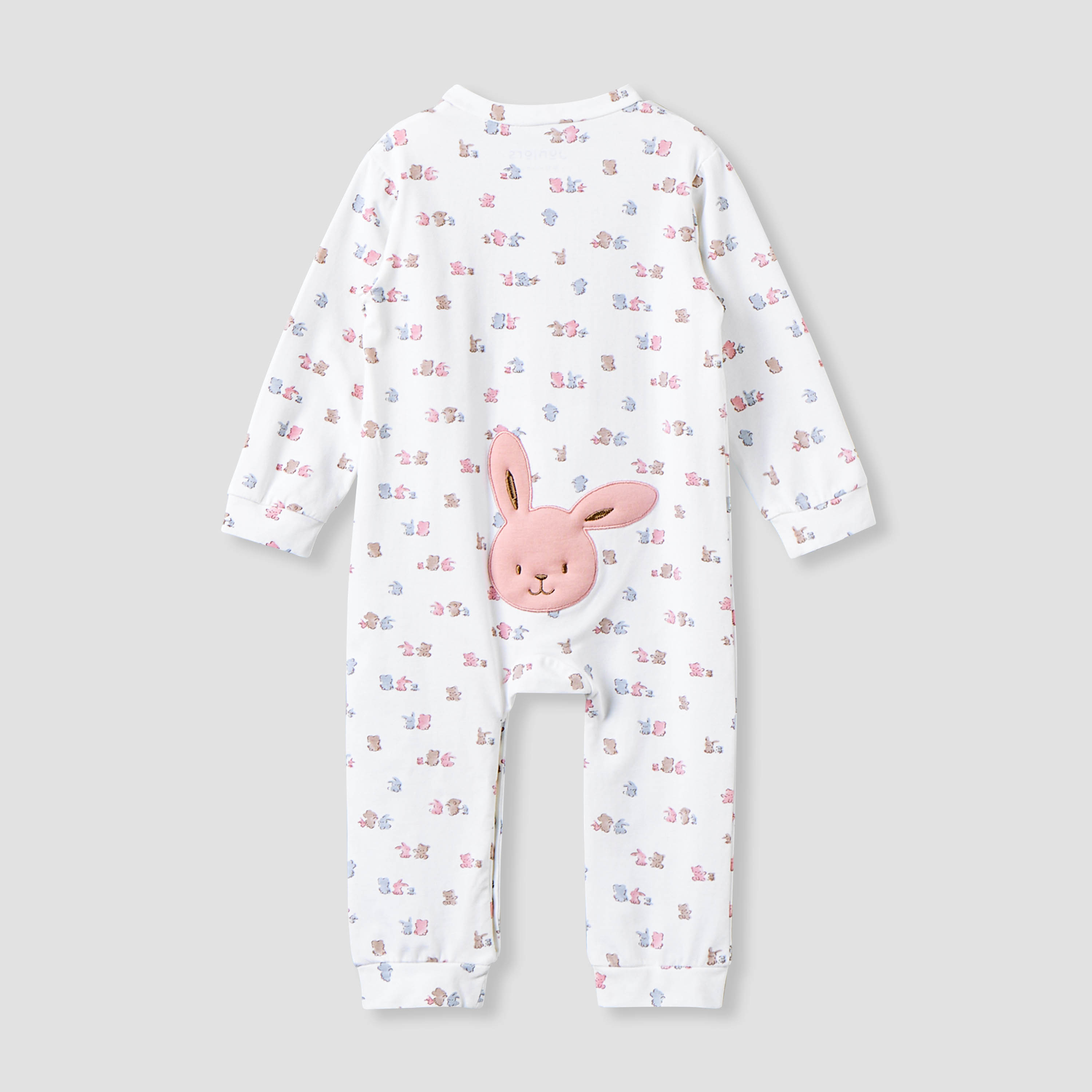 Juniors Cotton Mandarin Collar Long Sleeves Sleepsuit with Snap Button Closure-baby-girls-clothing-nightwear-sleepsuits-image-2