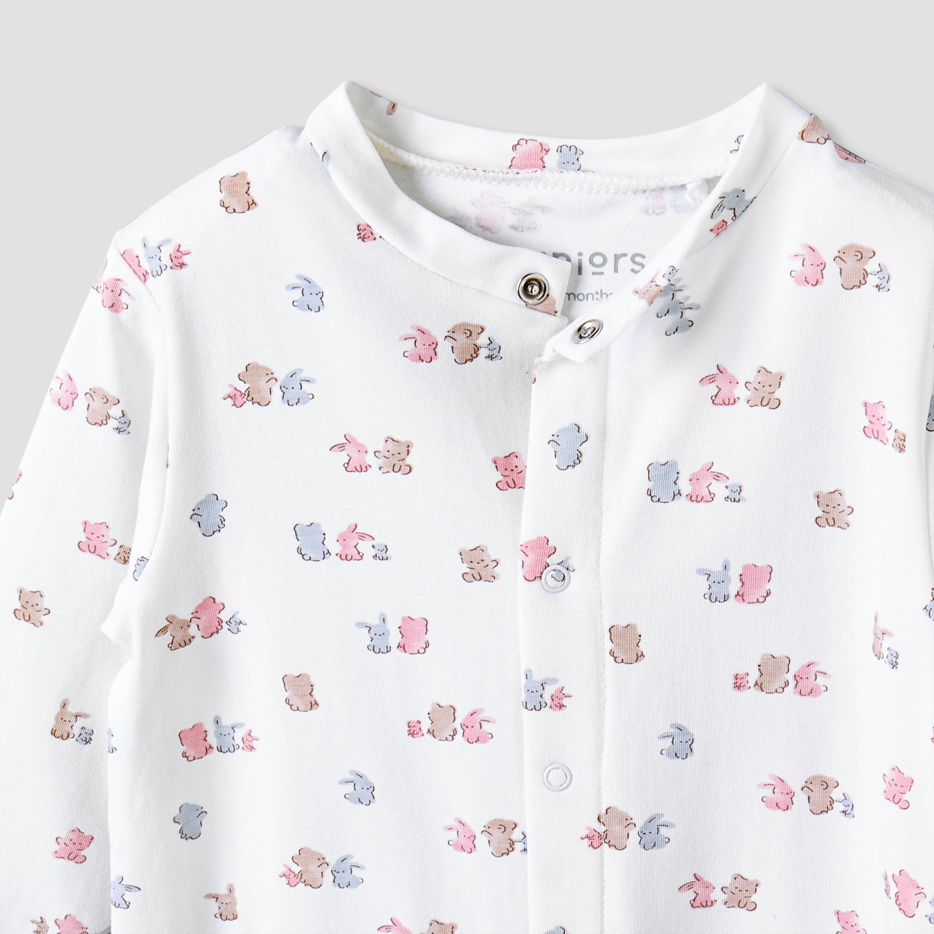 Juniors Cotton Mandarin Collar Long Sleeves Sleepsuit with Snap Button Closure-baby-girls-clothing-nightwear-sleepsuits-image-3