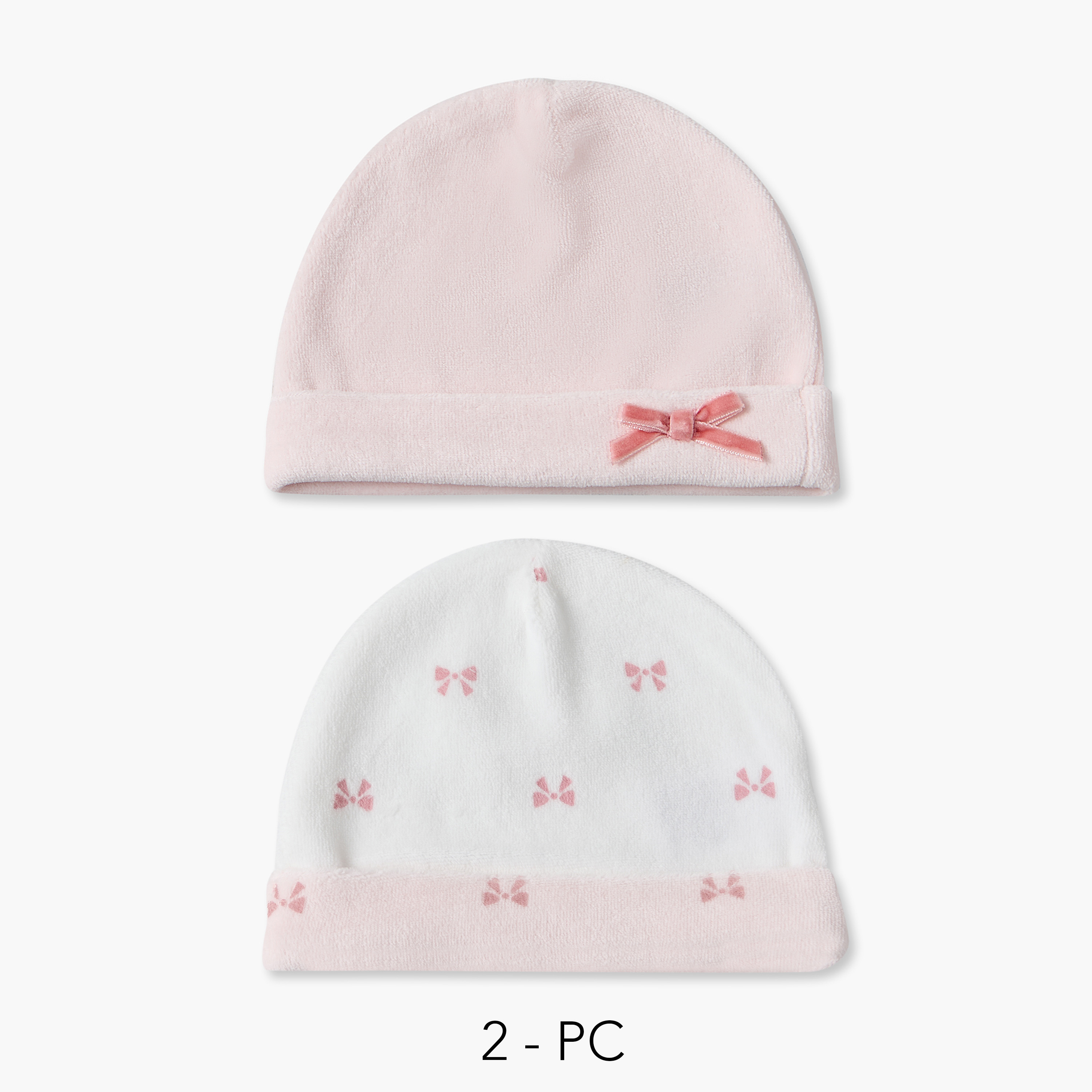 Pack of 2 Juniors Caps with Bow Print-baby-girls-accessories-caps-image-1