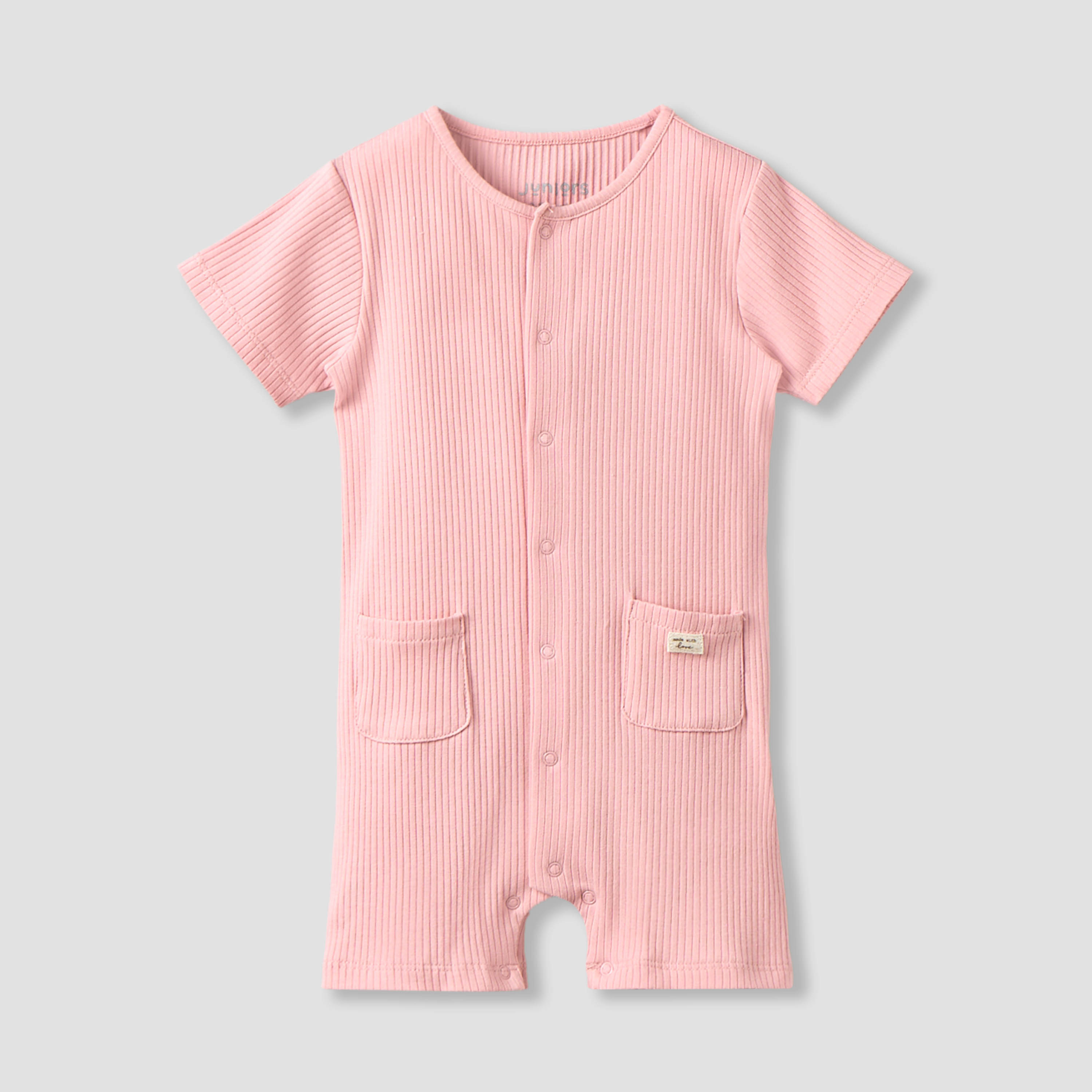Juniors Round Neck Short Sleeves Romper with Pockets-baby-girls-clothing-rompers-image-1