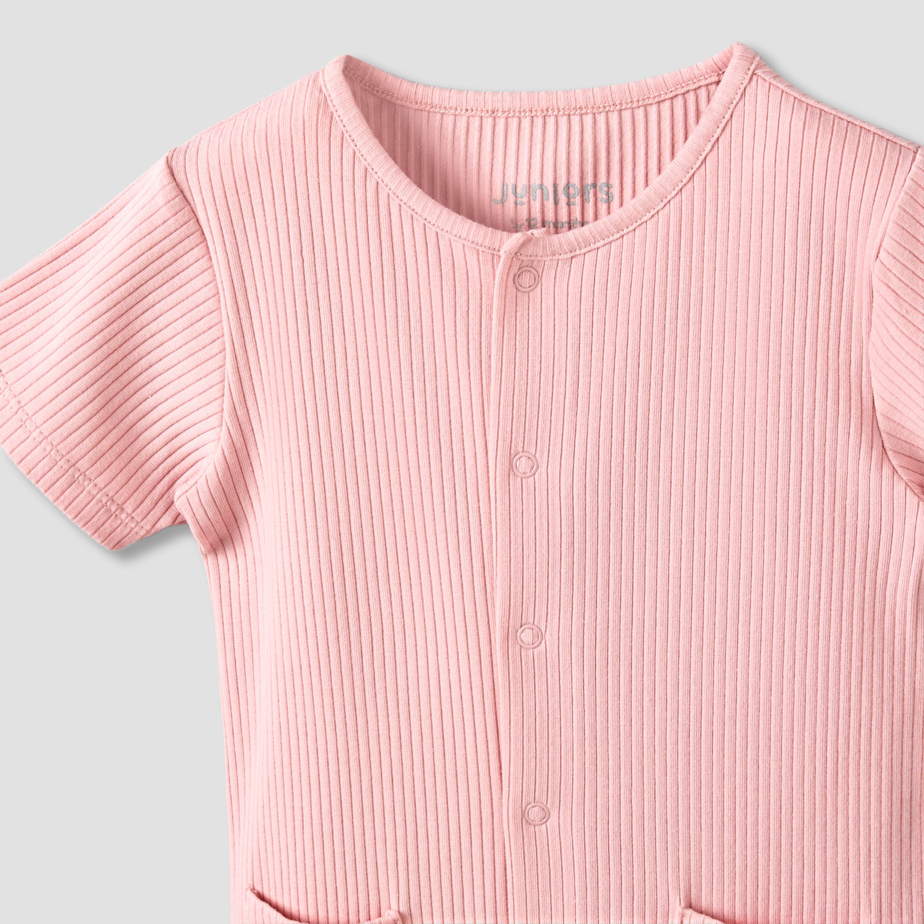 Juniors Round Neck Short Sleeves Romper with Pockets-baby-girls-clothing-rompers-image-3