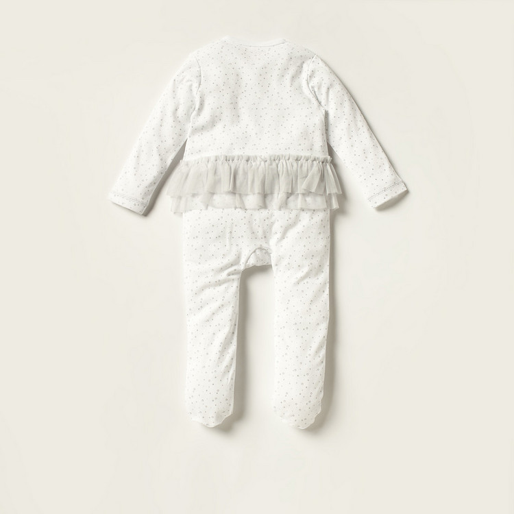 Giggles Printed Closed Feet Sleepsuit with Long Sleeves and Ruffles