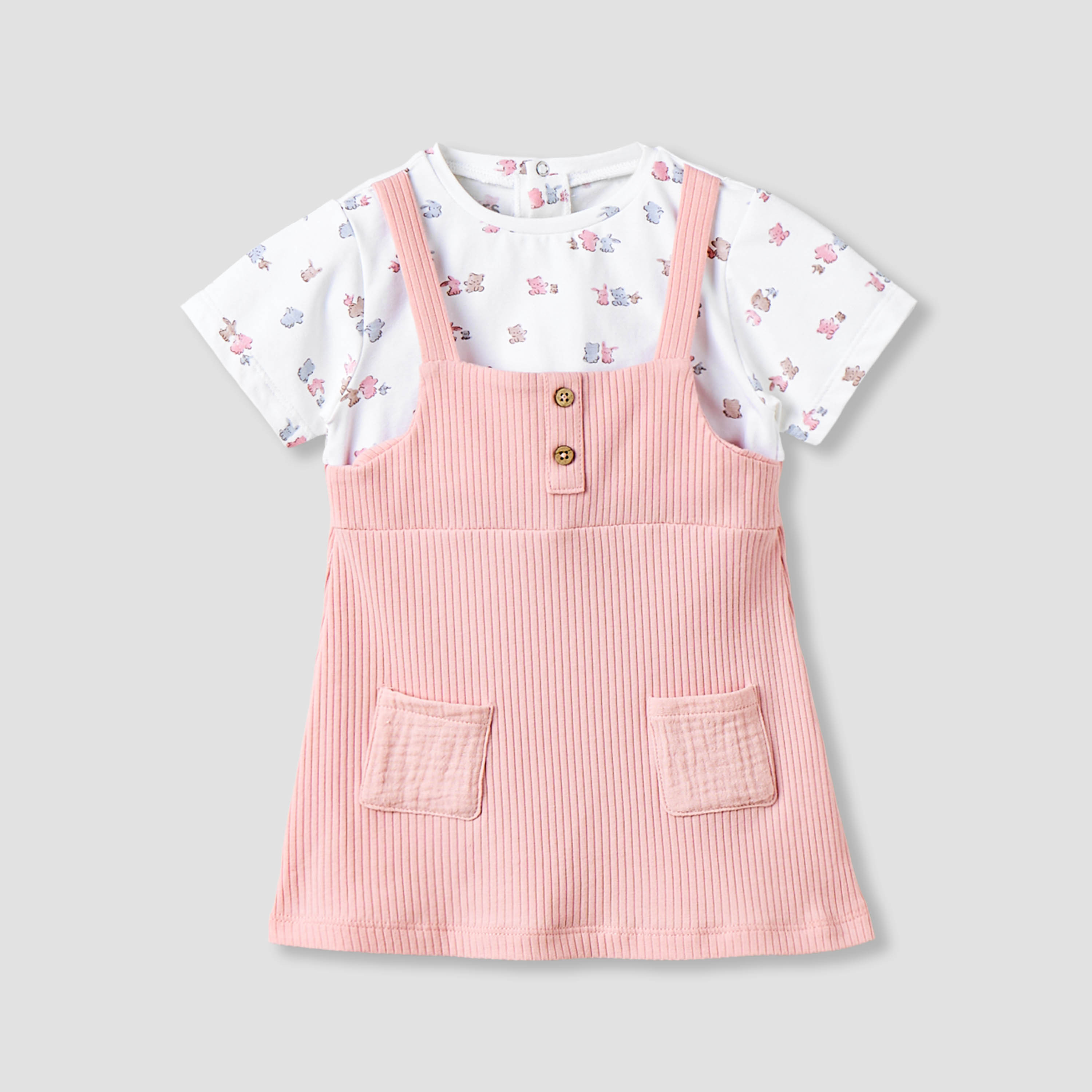 Juniors Round Neck Short Sleeves Knee Length Dress with Bear Print-baby-girls-clothing-dressesandjumpsuits-image-1