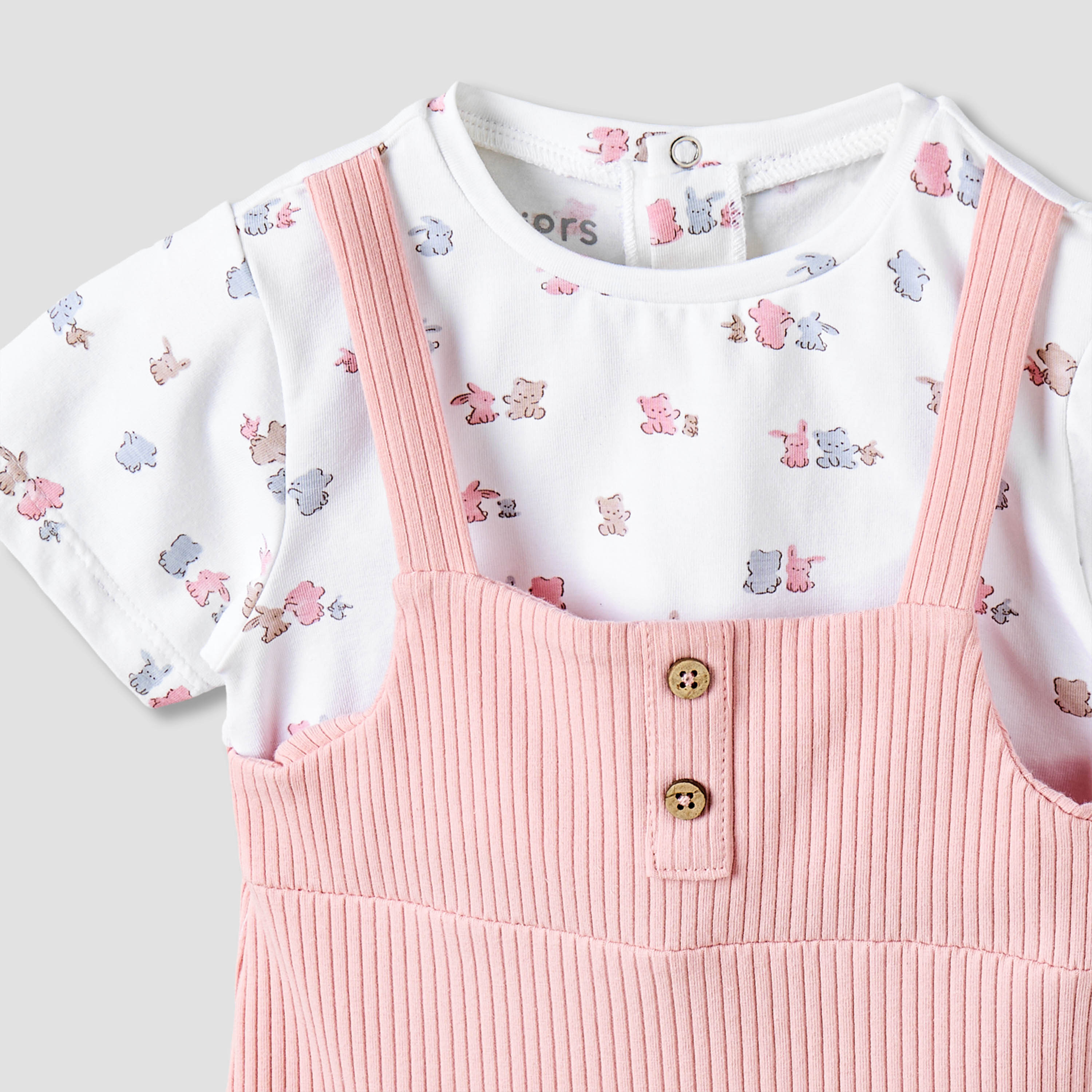 Juniors Round Neck Short Sleeves Knee Length Dress with Bear Print-baby-girls-clothing-dressesandjumpsuits-image-3