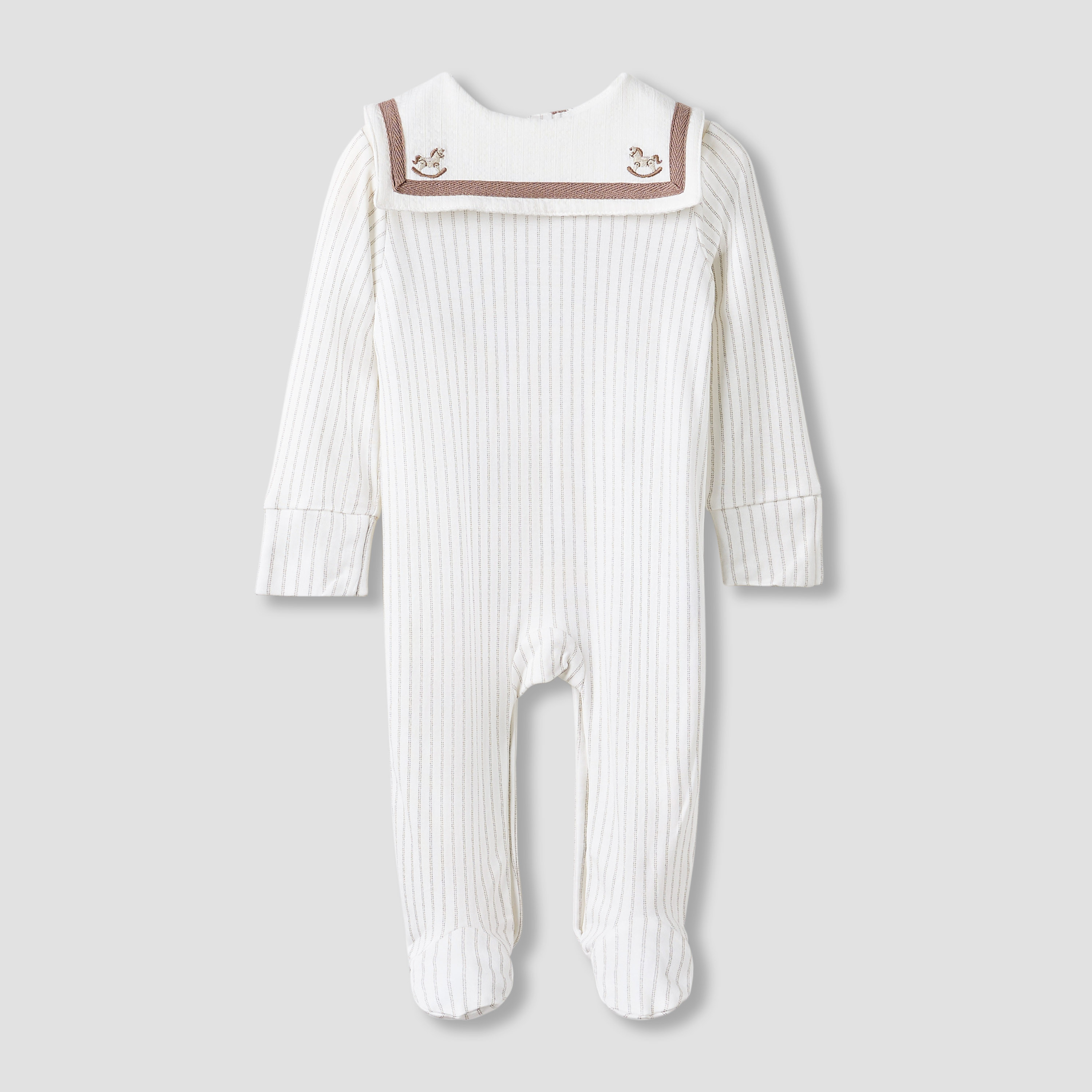 Giggles Striped Sailor Collar Sleepsuit with Long Sleeves-baby-boys-clothing-nightwear-sleepsuits-image-1