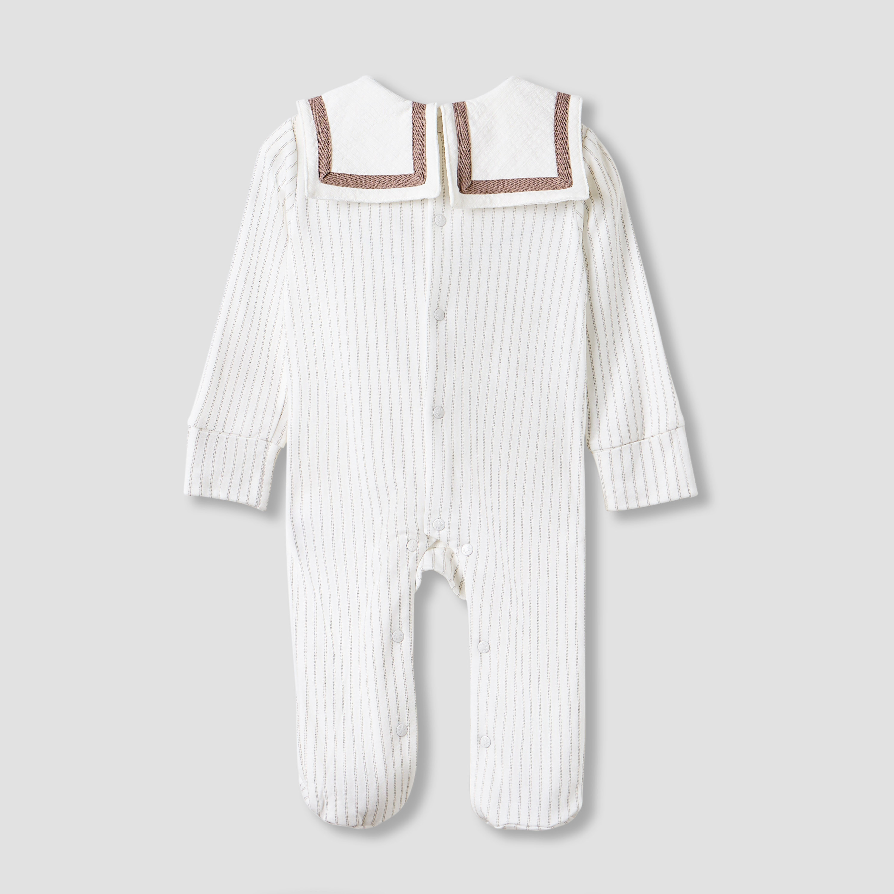 Giggles Striped Sailor Collar Sleepsuit with Long Sleeves-baby-boys-clothing-nightwear-sleepsuits-image-2
