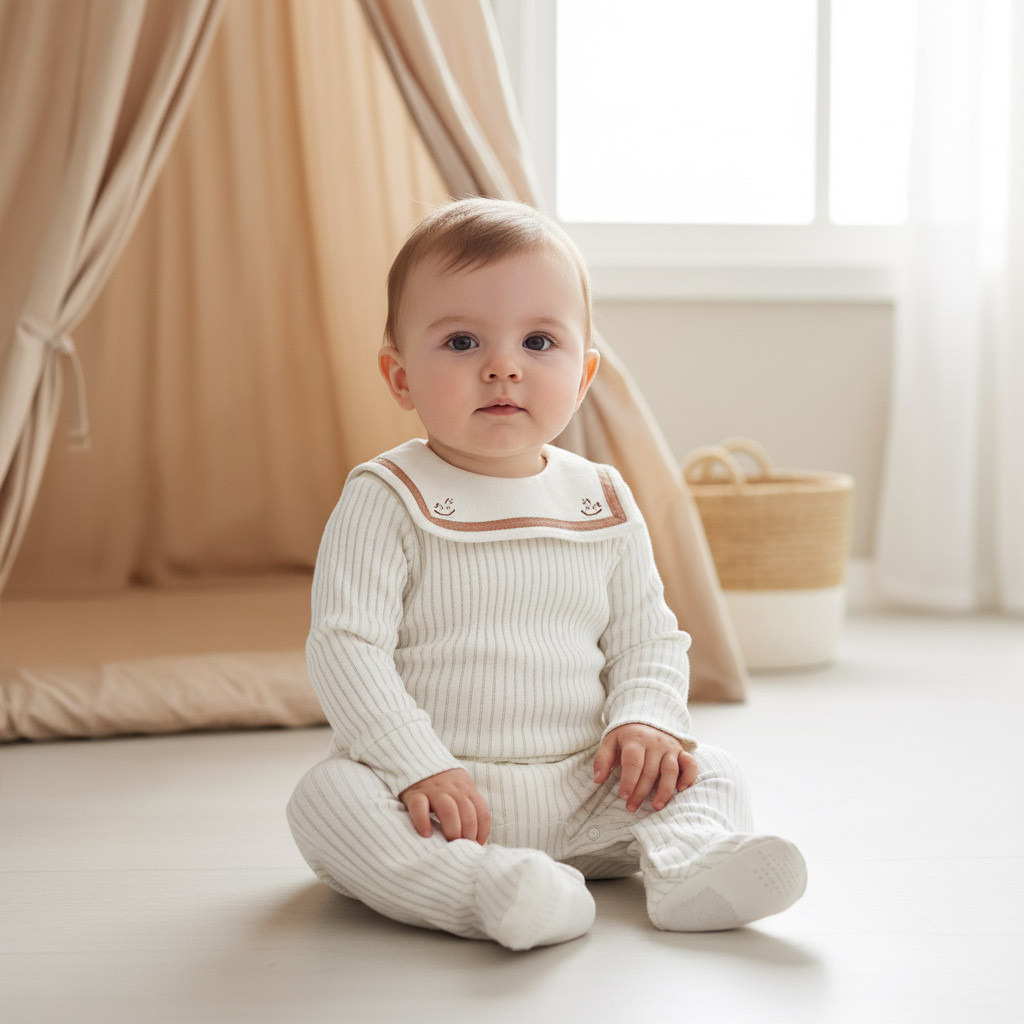 Giggles Striped Sailor Collar Sleepsuit with Long Sleeves-baby-boys-clothing-nightwear-sleepsuits-image-7
