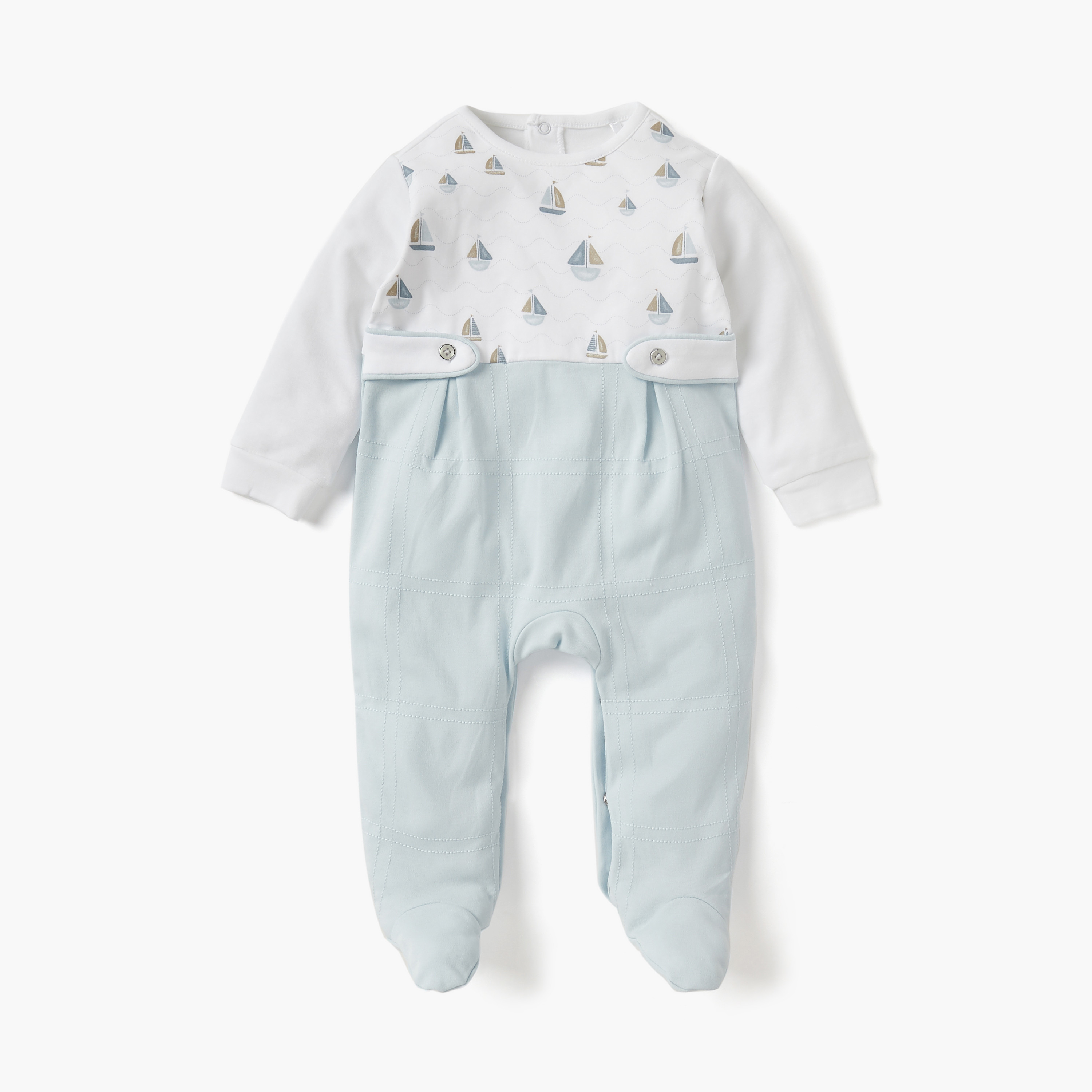 Giggles Sail Boat Print Closed Feet Sleepsuit with Long Sleeves-baby-boys-clothing-nightwear-sleepsuits-image-1