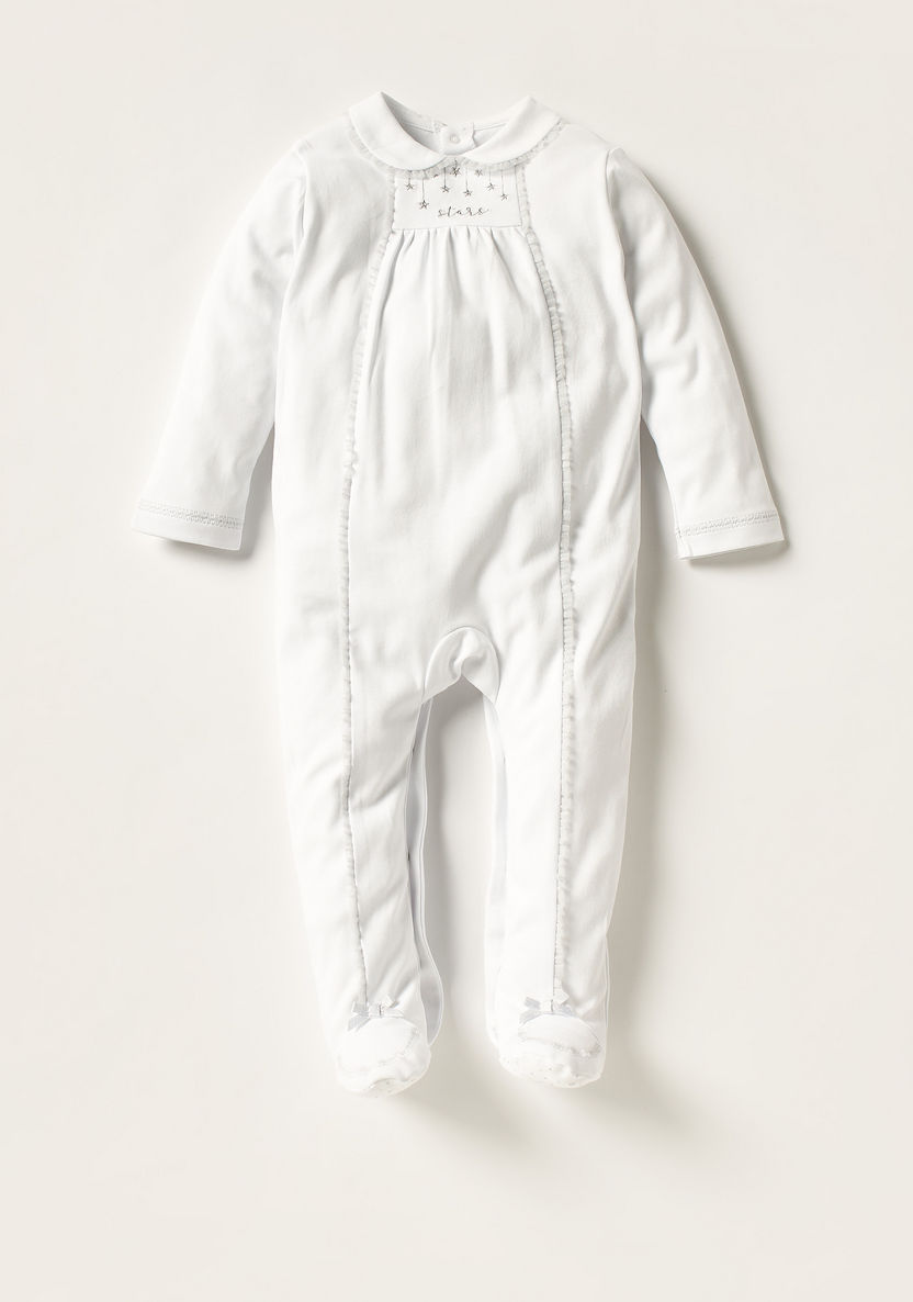 Giggles Embroidered Closed Feet Sleepsuit with Peter Pan Collar-Sleepsuits-image-0