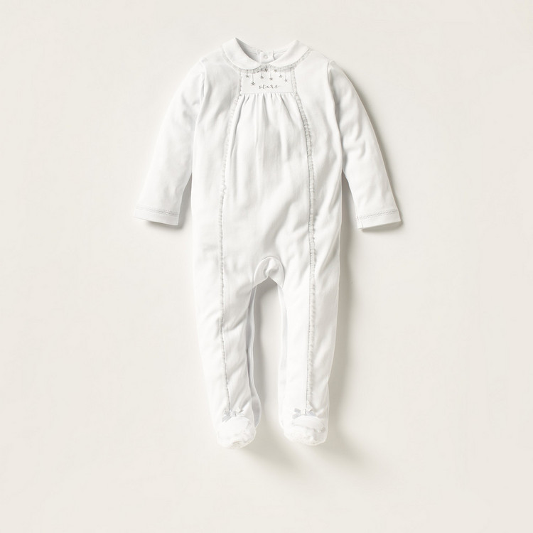 Giggles Embroidered Closed Feet Sleepsuit with Peter Pan Collar