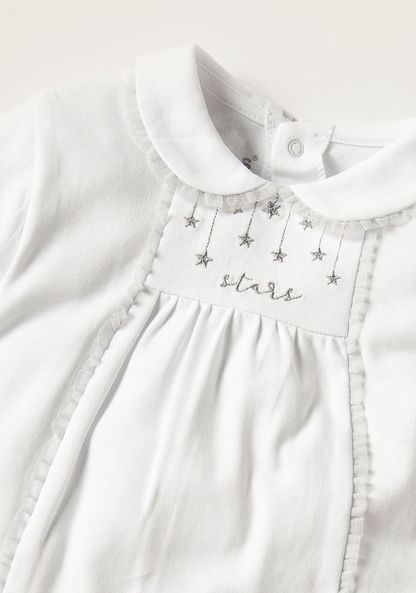 Giggles Embroidered Closed Feet Sleepsuit with Peter Pan Collar