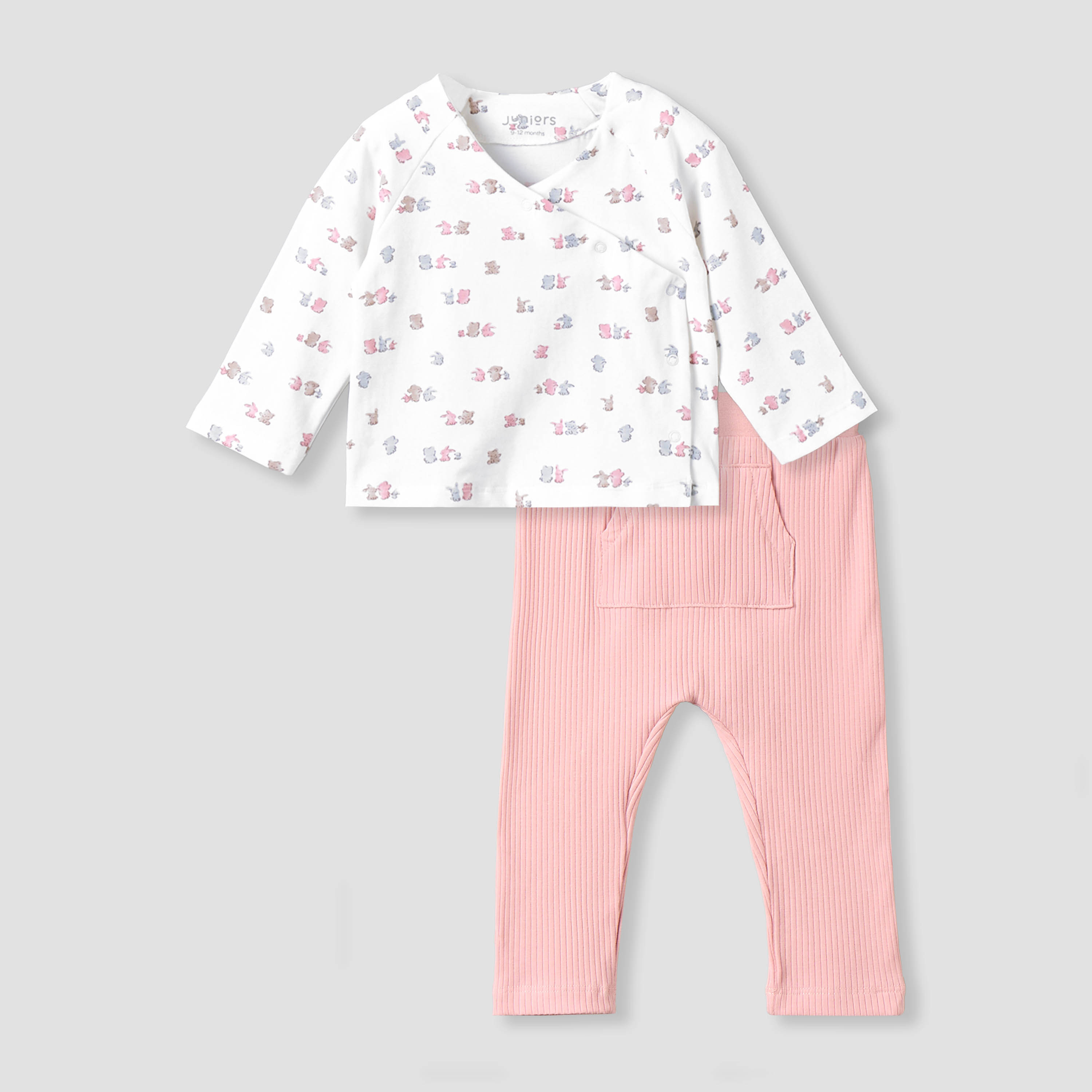 Juniors Cotton V-neck Long Sleeves Pyjama Set with Bear Print-baby-girls-clothing-nightwear-pyjamasets-image-1