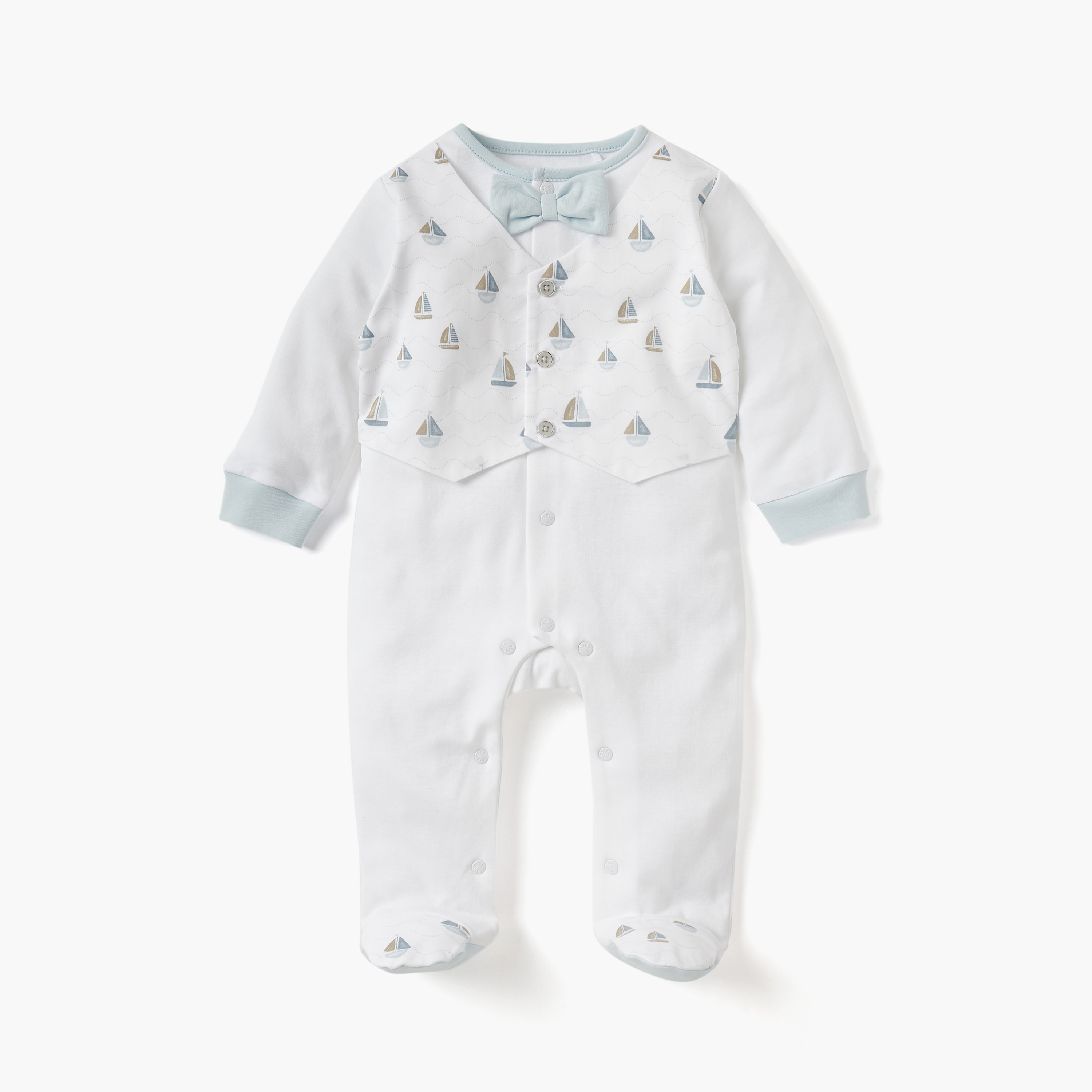 Giggles Sail Boat Print Closed Feet Sleepsuit with Long Sleeves-baby-boys-clothing-nightwear-sleepsuits-image-1