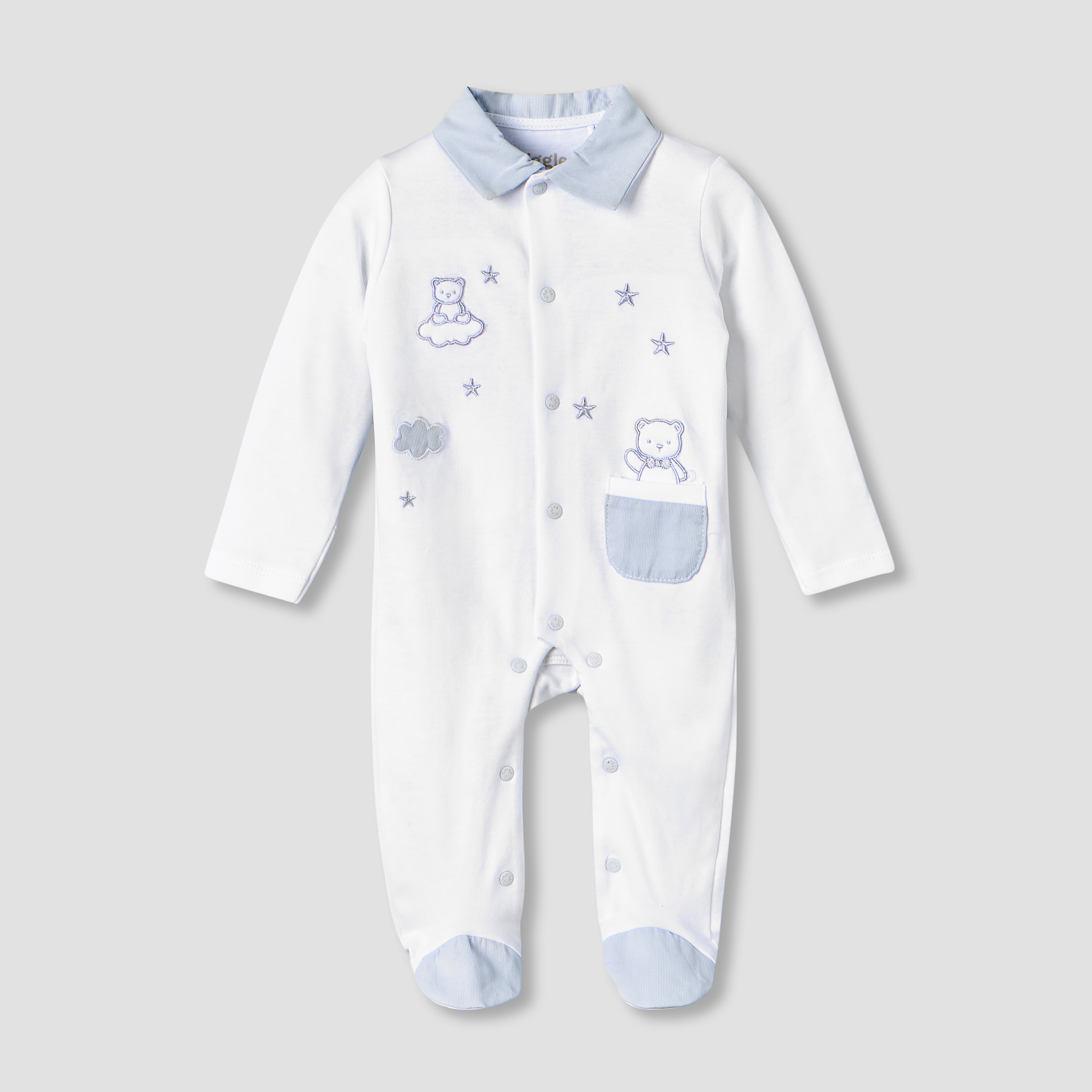 Giggles Cotton Collared Long Sleeves Sleepsuit with Embroidery-baby-boys-clothing-nightwear-sleepsuits-image-1
