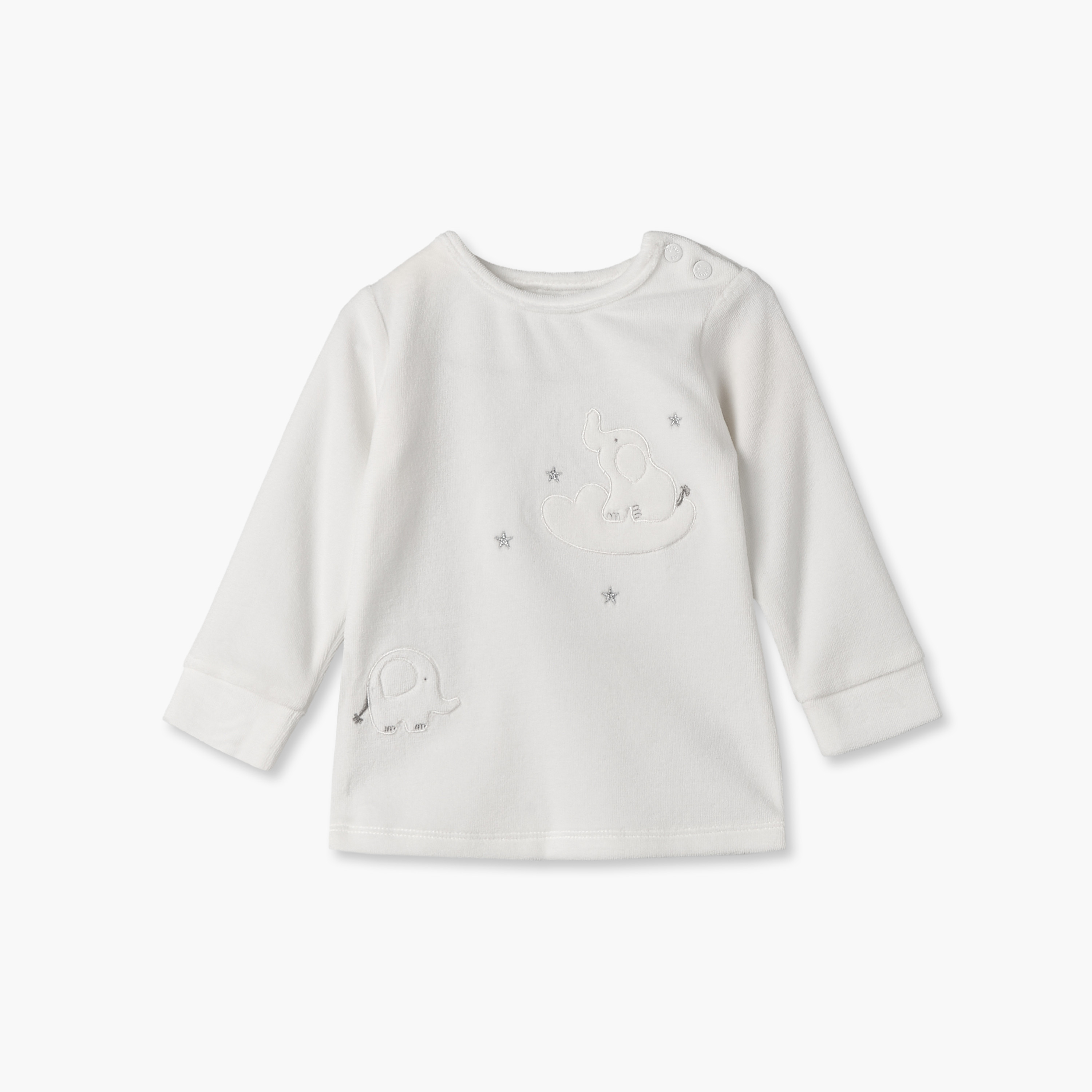 Giggles Crew Neck Long Sleeves Pyjama Set with Elephant Embroidery-baby-boys-clothing-nightwear-pyjamasets-image-2