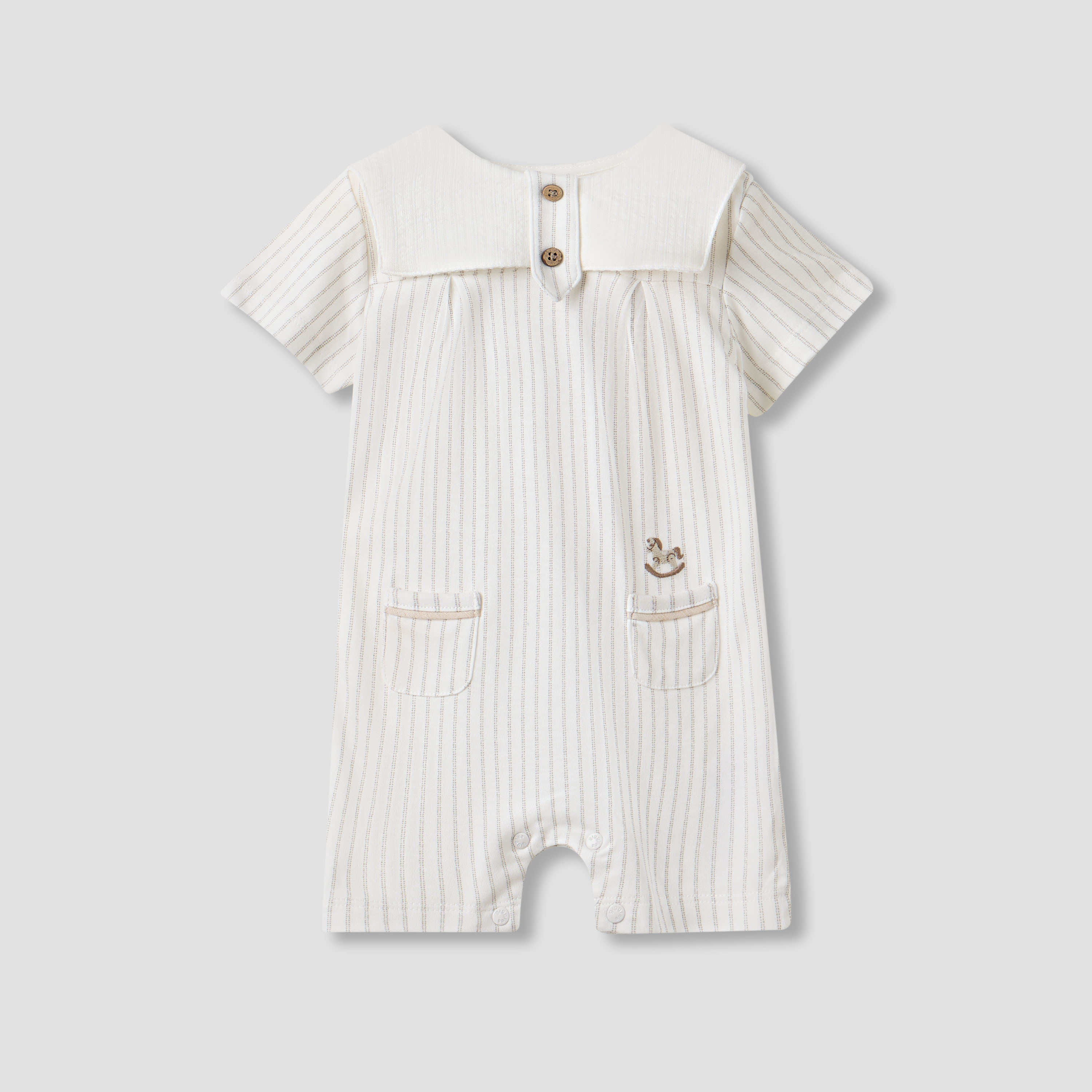 Giggles Striped Romper with Short Sleeves and Button Closure-baby-boys-clothing-rompers-image-1