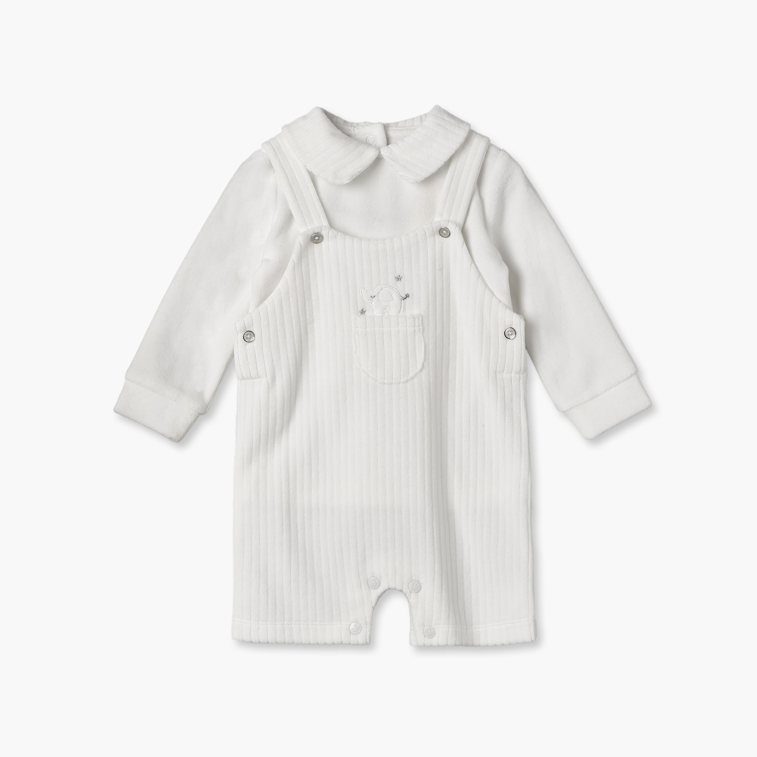 Giggles Collared Long Sleeves T-shirt and Dungaree Set with Snap Button Closure-baby-boys-clothing-winterwear-setsandcoords-image-2