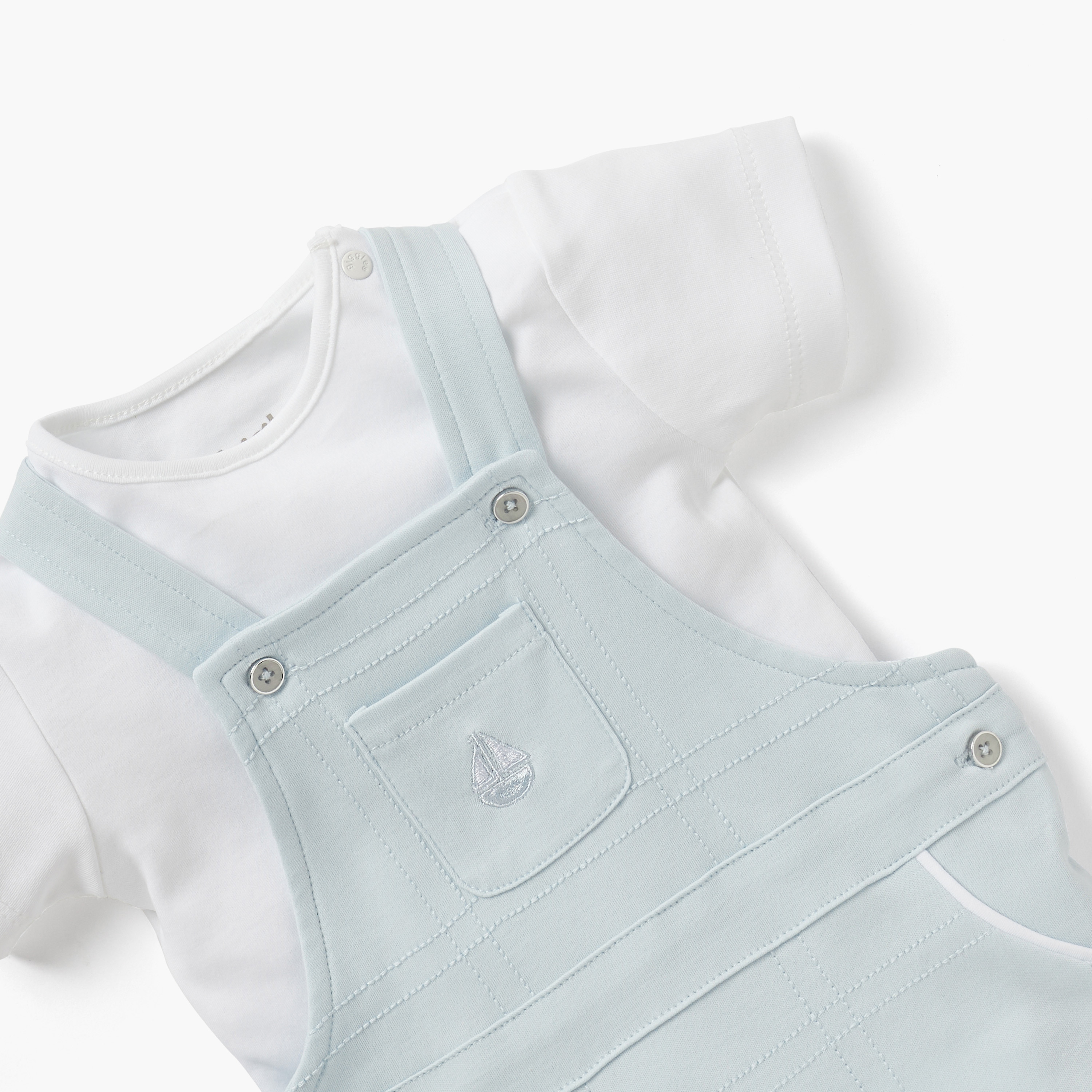 Giggles Sail Boat Embroidered Dungaree and T-shirt Set-baby-boys-clothing-rompers-image-4