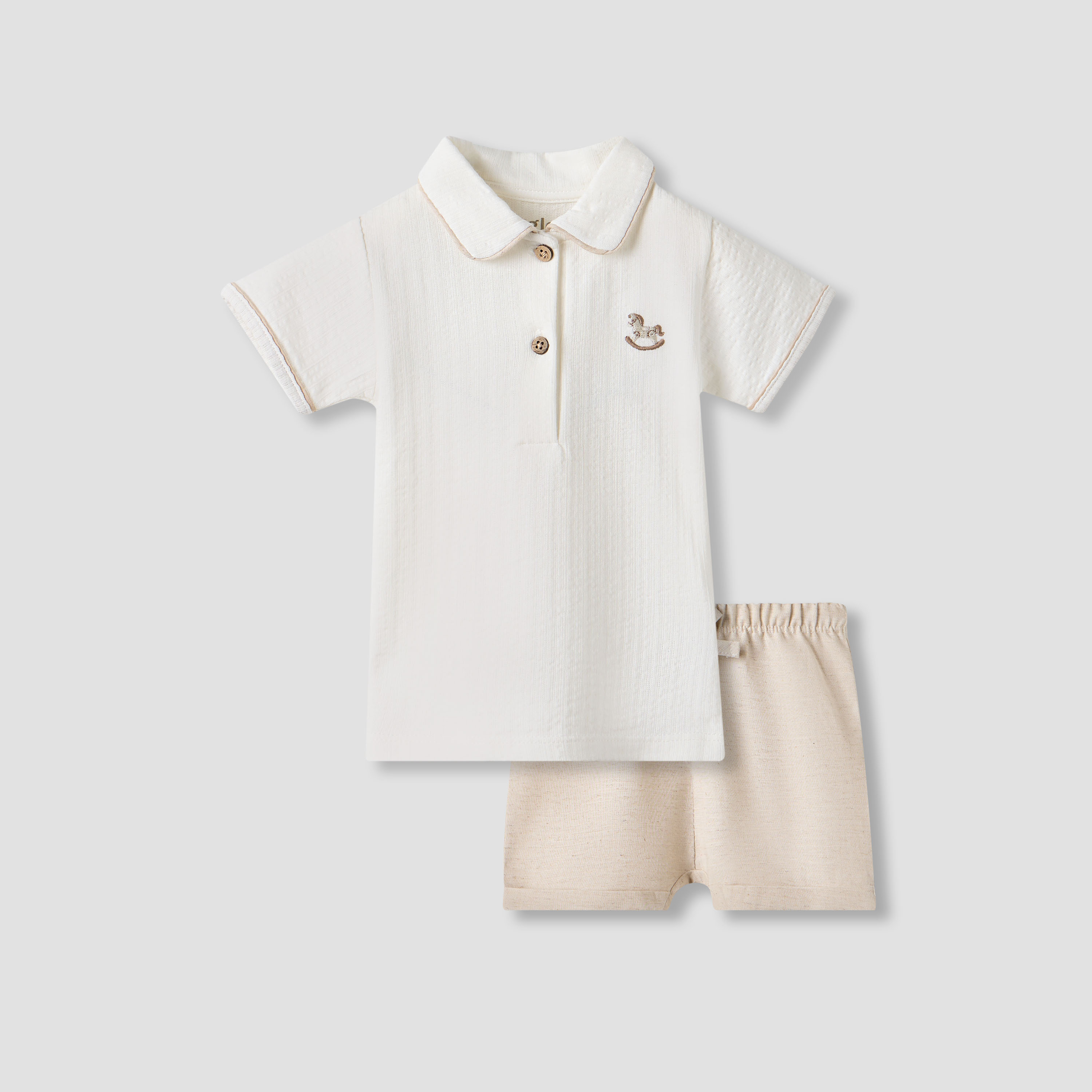 طقم شورت وتيشيرت بولو بتطريزات من جيجلز-baby-boys-clothing-nightwear-pyjamasets-image-1