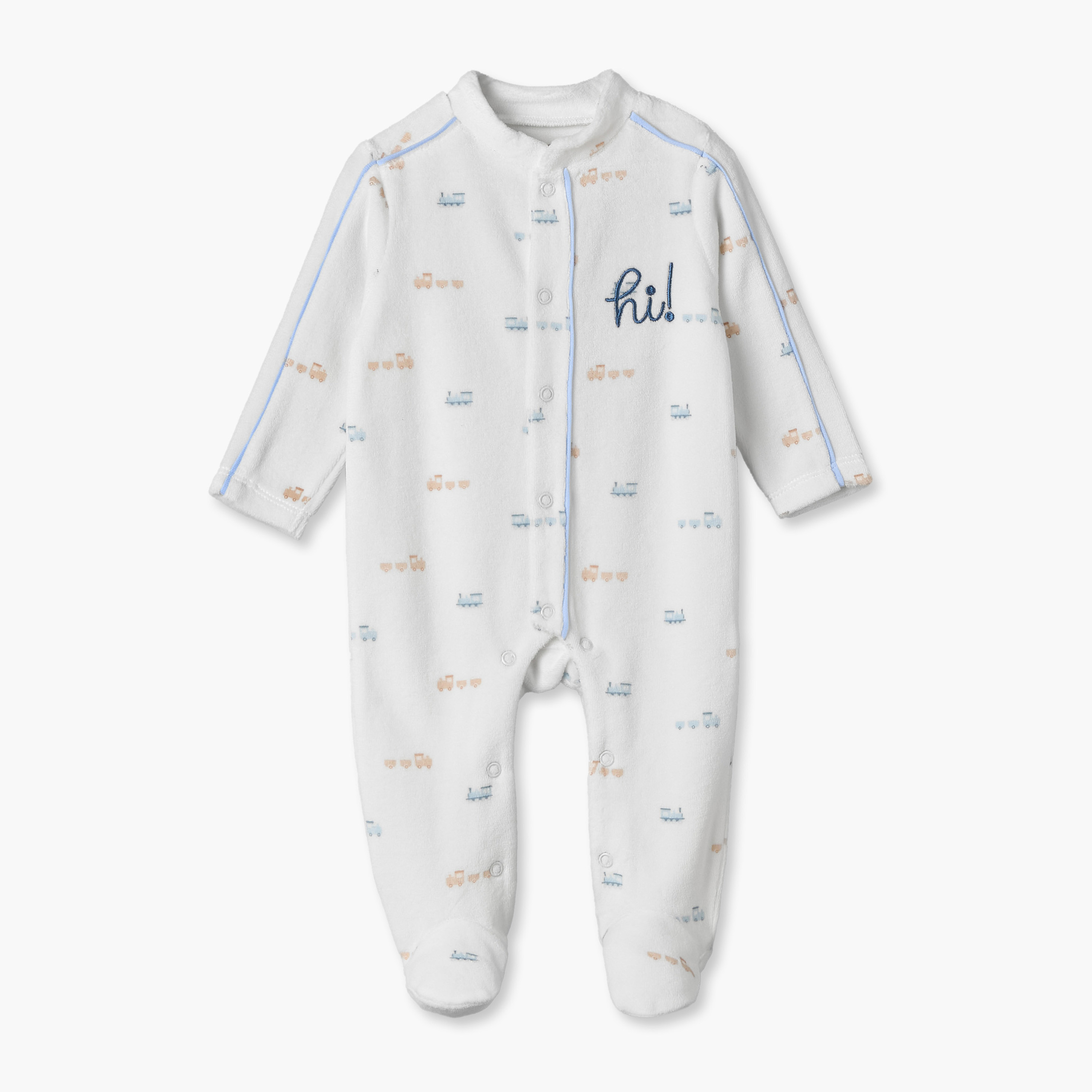 Juniors Mandarin Collar Long Sleeves Sleepsuit with Snap Button Closure-baby-boys-clothing-nightwear-sleepsuits-image-2
