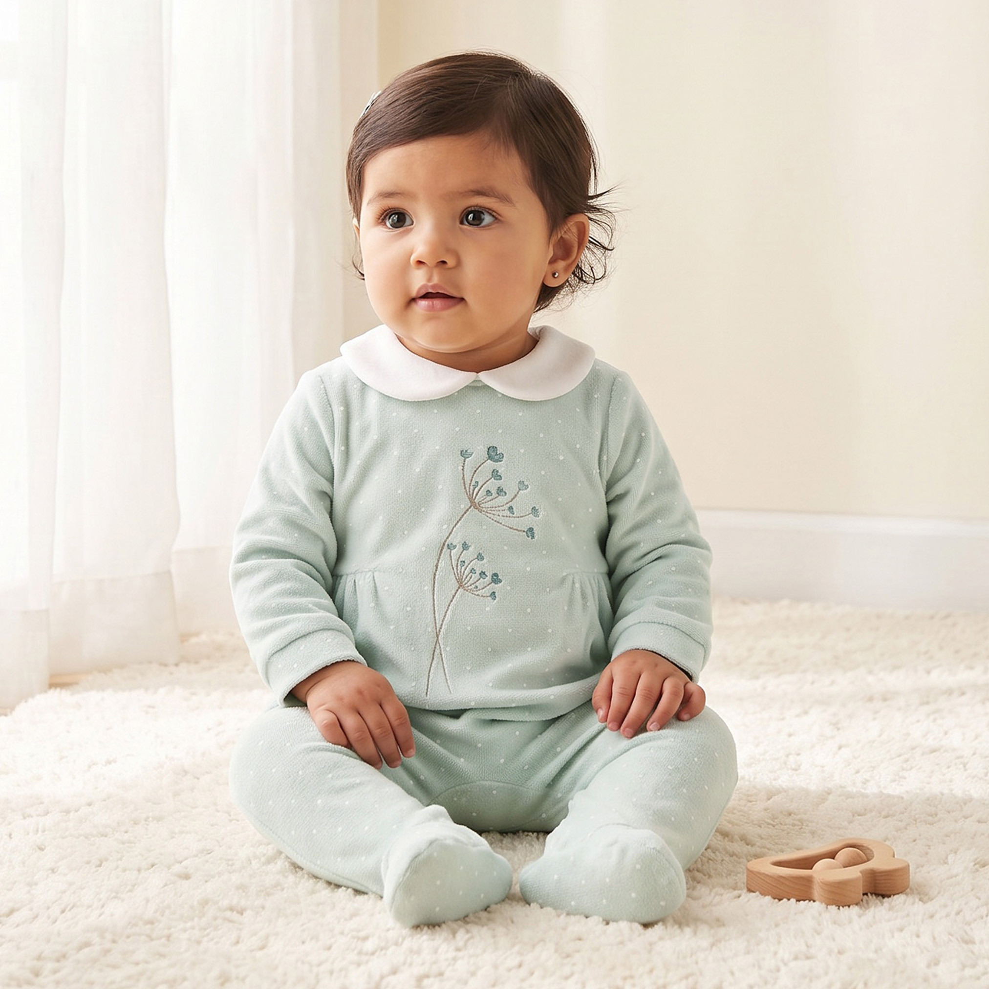 Giggles Peter Pan Collar Long Sleeves Sleepsuit with Snap Button Closure-baby-girls-clothing-nightwear-sleepsuits-image-1