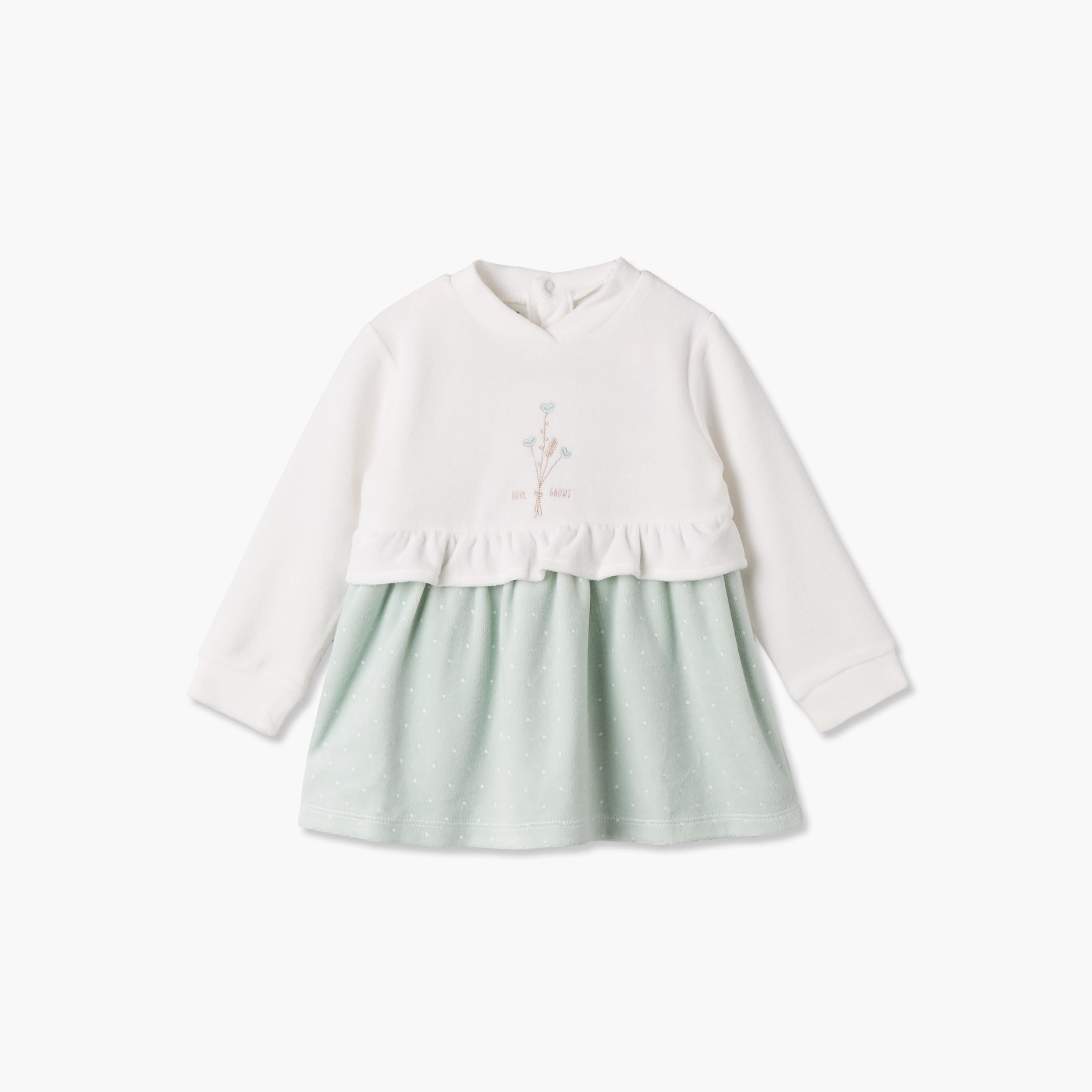 Giggles Mandarin Collar Long Sleeves Knee Length Dress with Snap Button Closure-baby-girls-clothing-winterwear-dresses-image-2