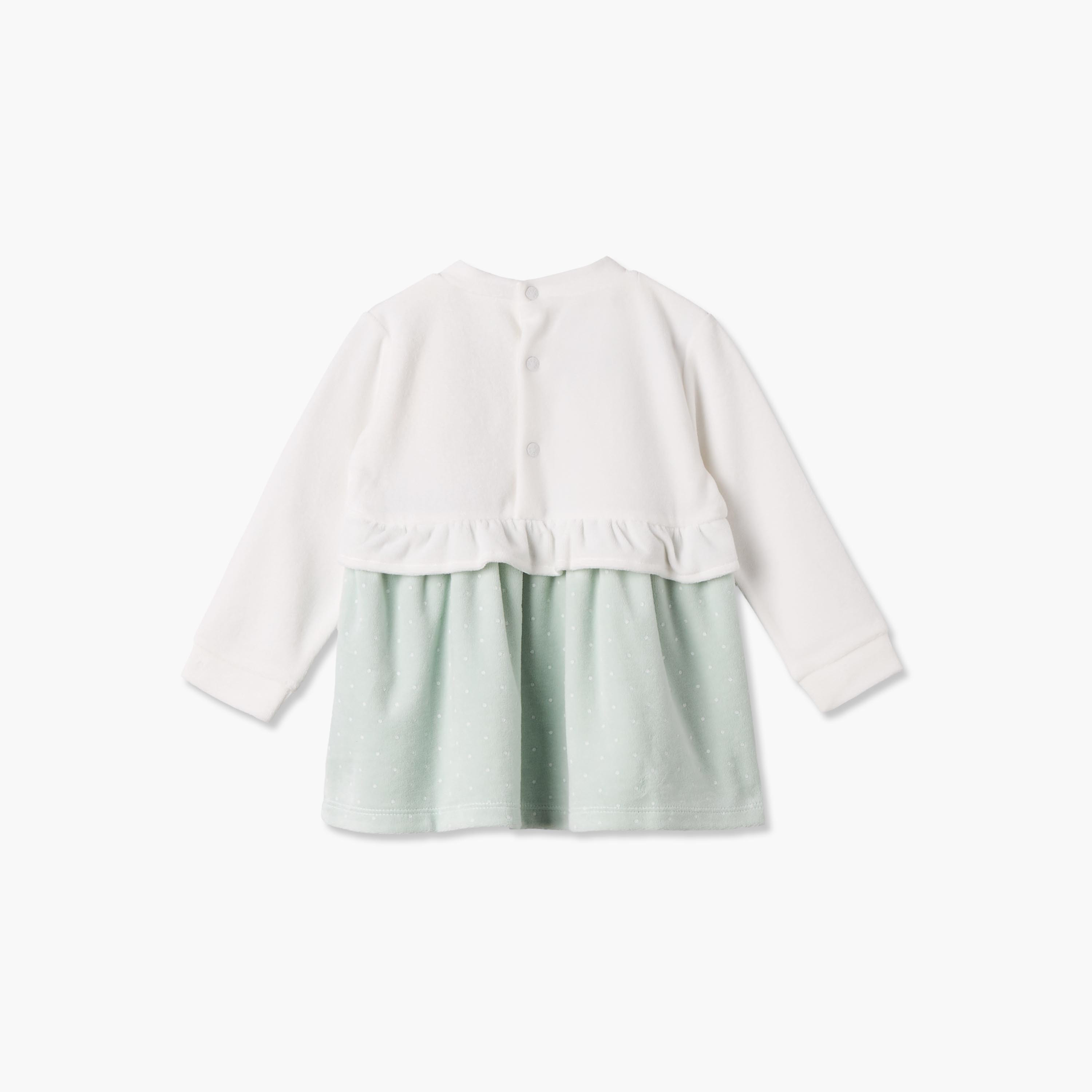 Giggles Mandarin Collar Long Sleeves Knee Length Dress with Snap Button Closure-baby-girls-clothing-winterwear-dresses-image-3