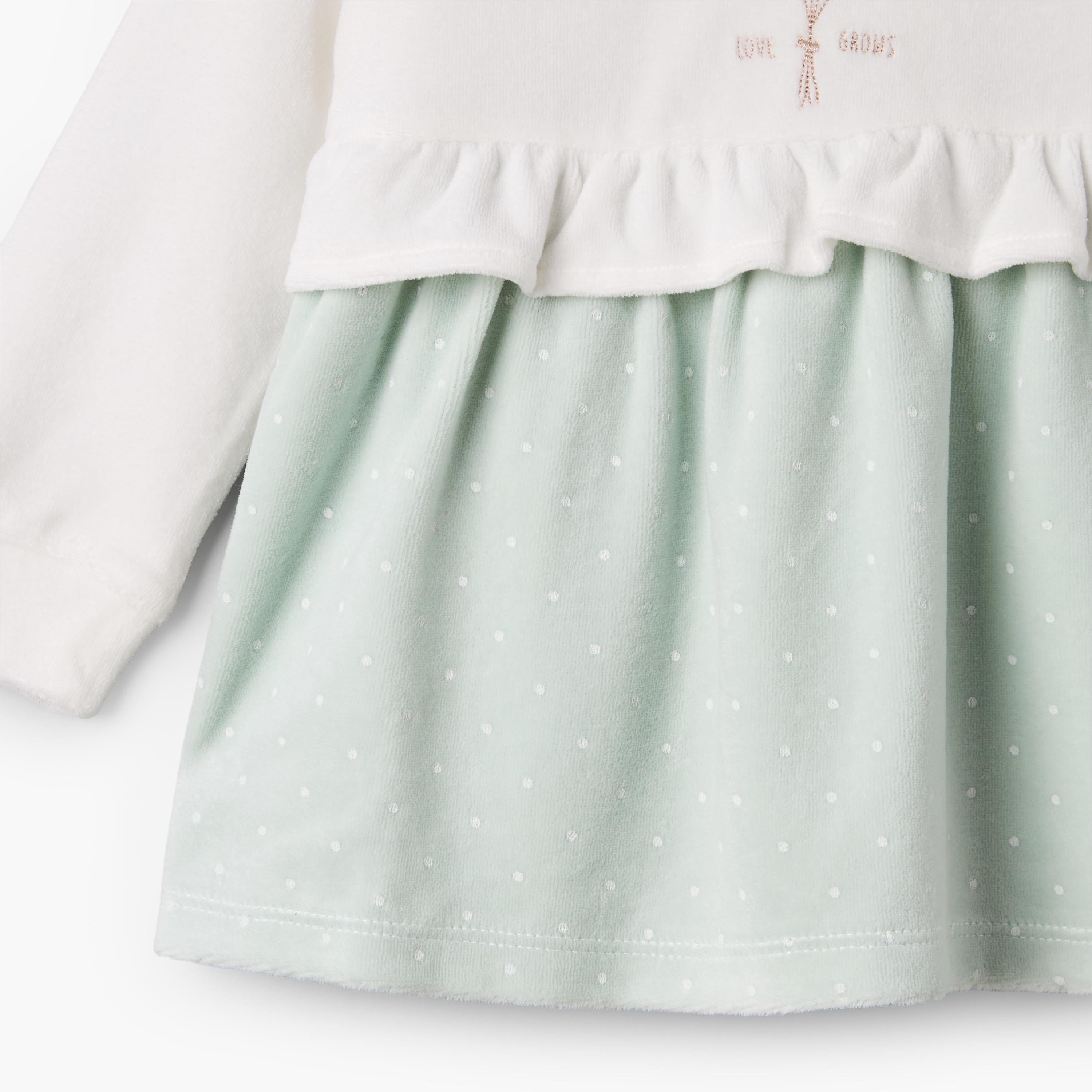 Giggles Mandarin Collar Long Sleeves Knee Length Dress with Snap Button Closure-baby-girls-clothing-winterwear-dresses-image-5