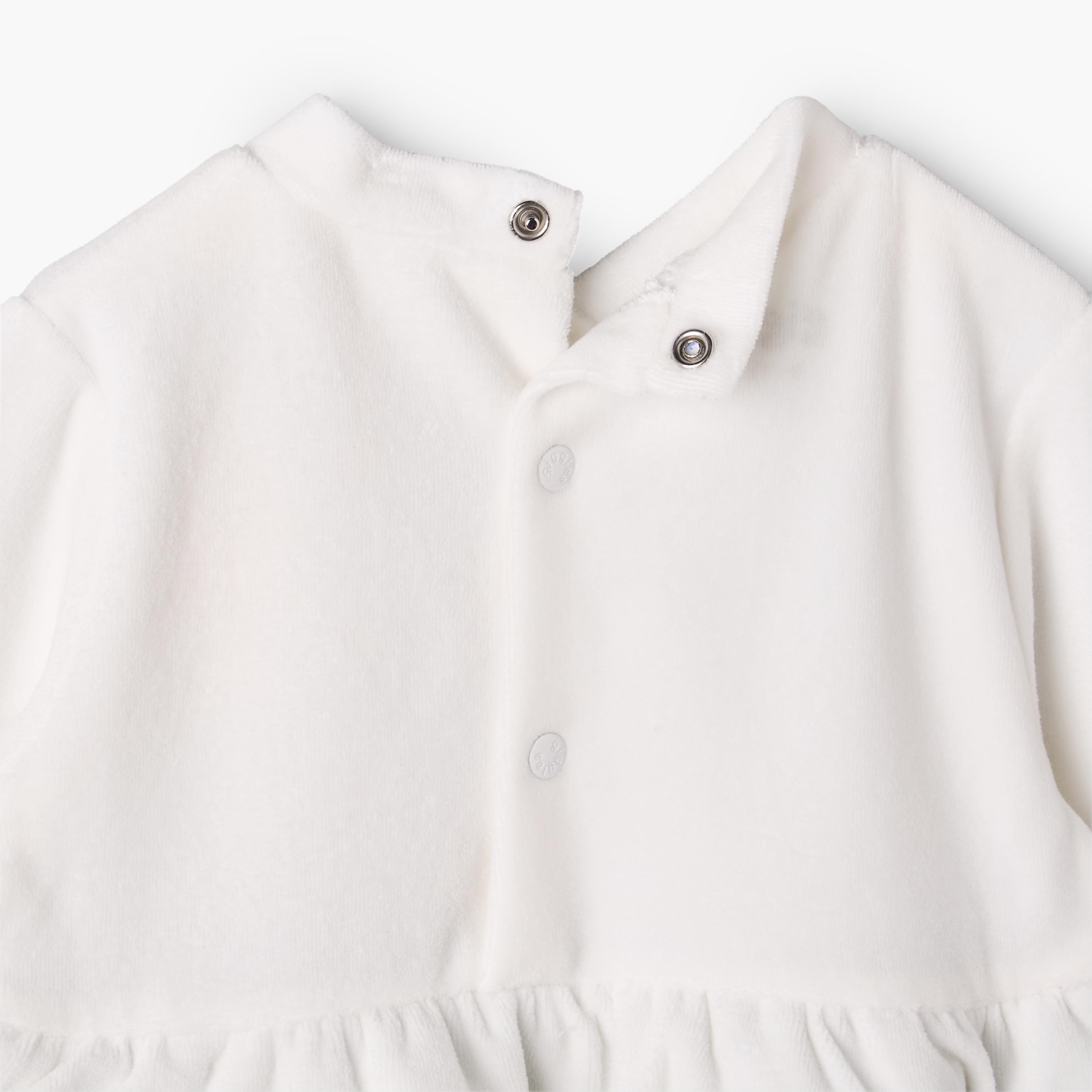 Giggles Mandarin Collar Long Sleeves Knee Length Dress with Snap Button Closure-baby-girls-clothing-winterwear-dresses-image-6