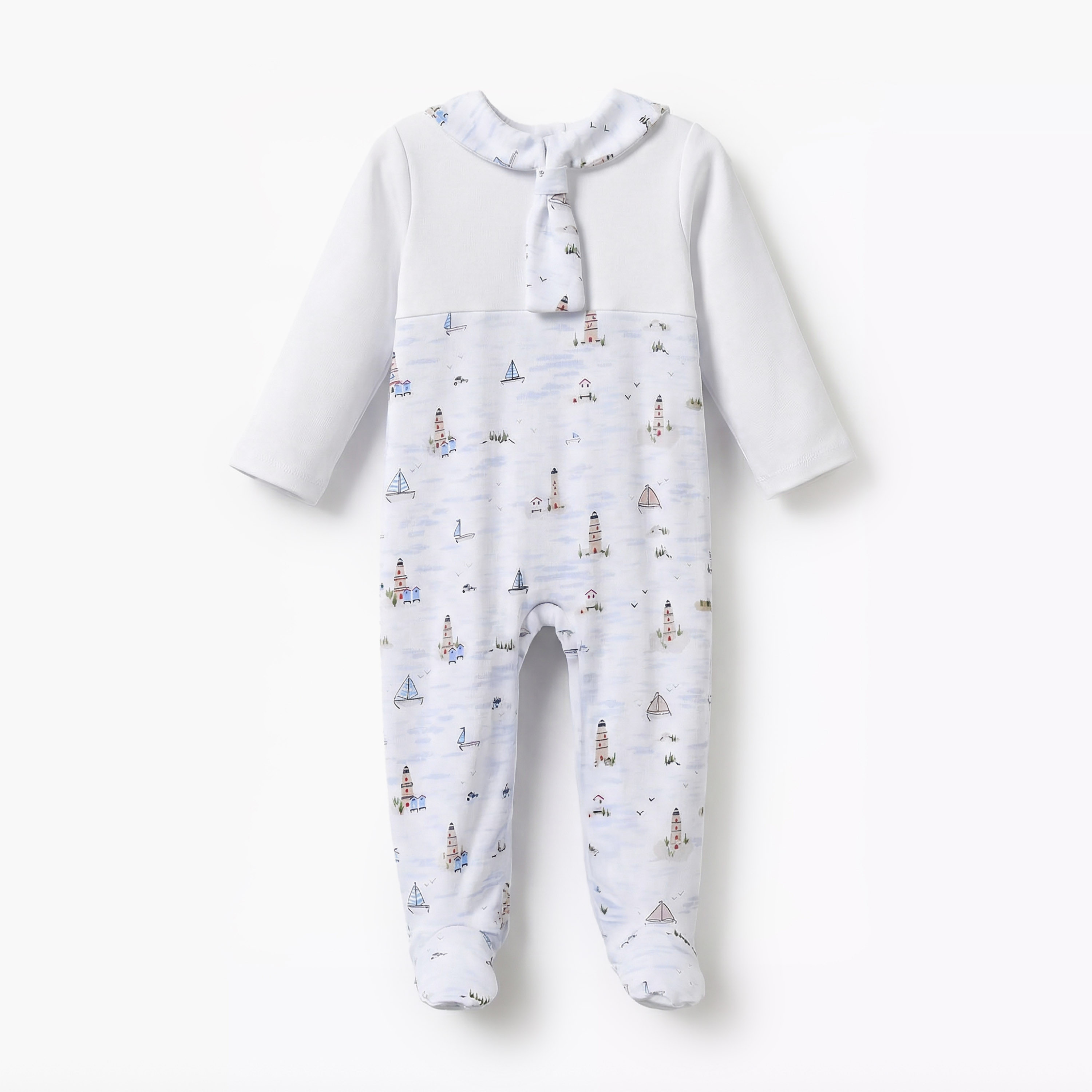 Juniors Cotton Sailor Collar Long Sleeves Sleepsuit with Nautical Print-baby-boys-clothing-nightwear-sleepsuits-image-2