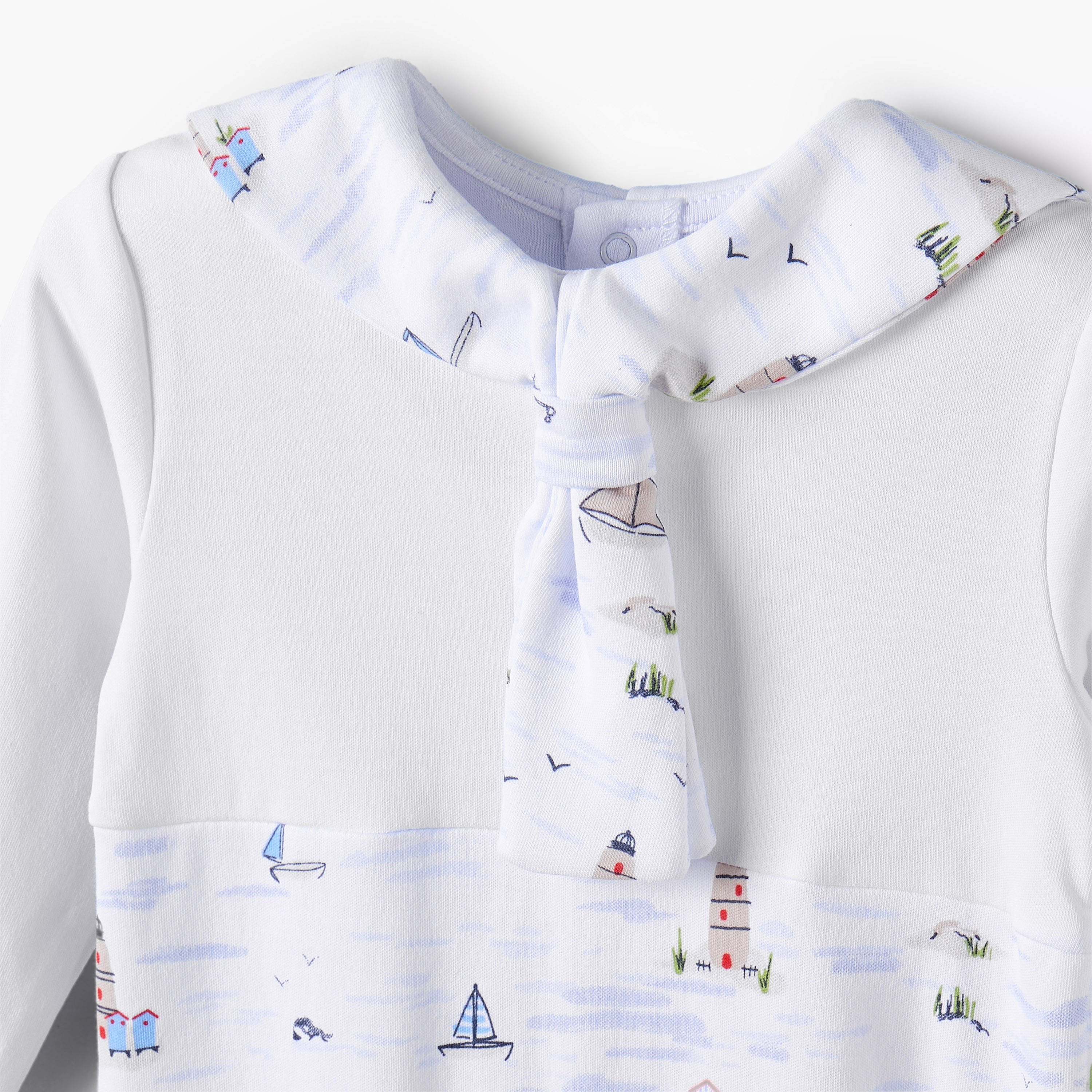 Juniors Cotton Sailor Collar Long Sleeves Sleepsuit with Nautical Print-baby-boys-clothing-nightwear-sleepsuits-image-4