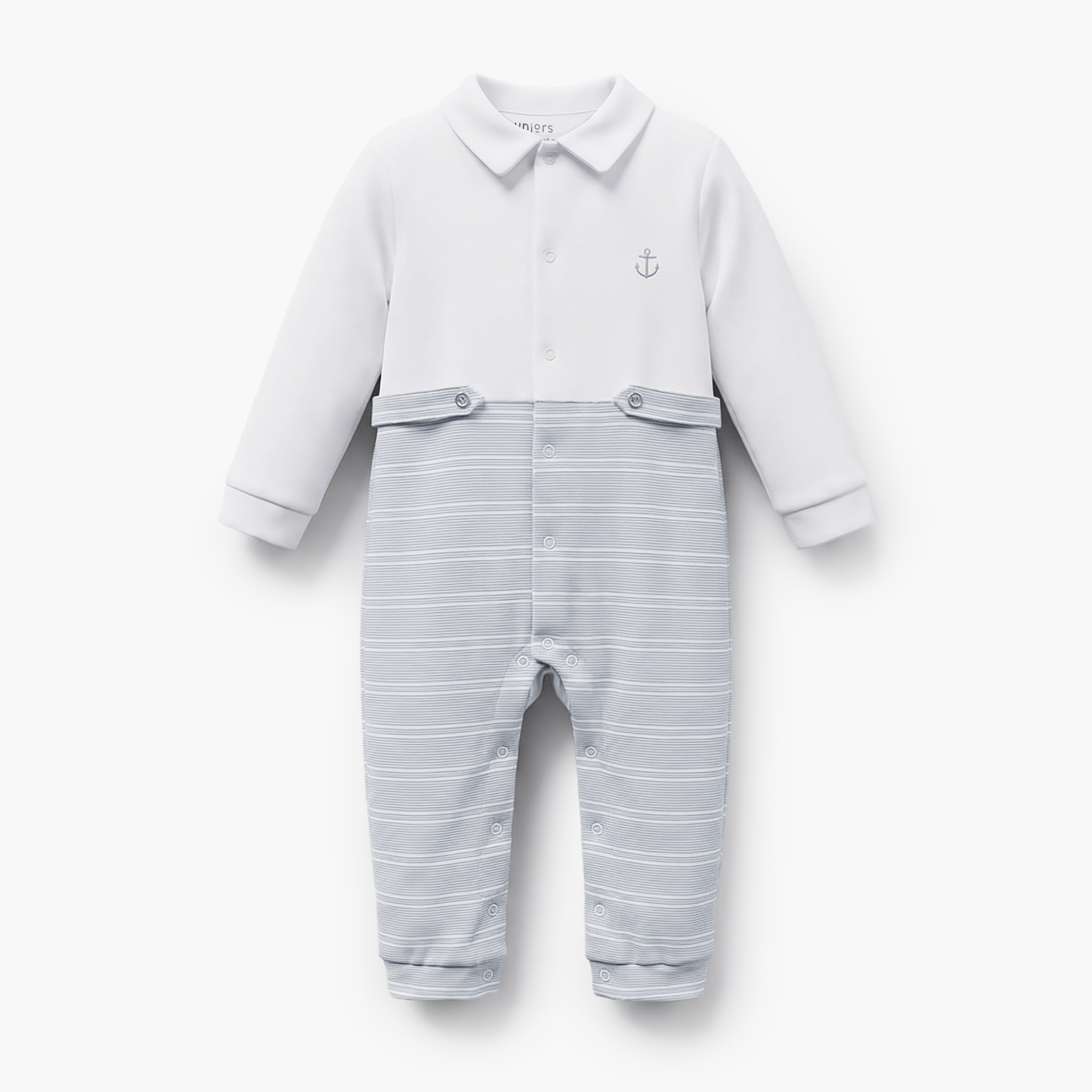 Juniors Cotton Collared Long Sleeves Sleepsuit with Stripes-baby-boys-clothing-nightwear-sleepsuits-image-2