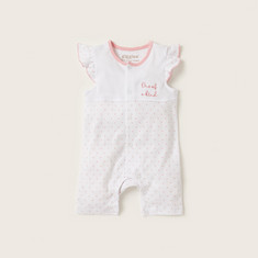 Giggles Heart Print Romper with Cap Sleeves