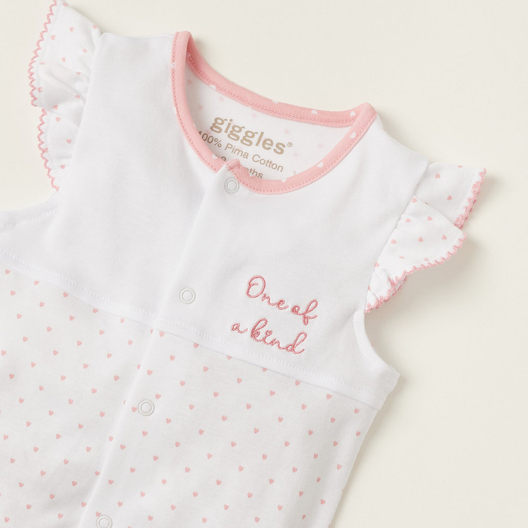 Giggles Heart Print Romper with Cap Sleeves