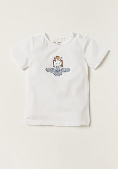 Giggles Embroidered Round Neck T-shirt and Dungarees