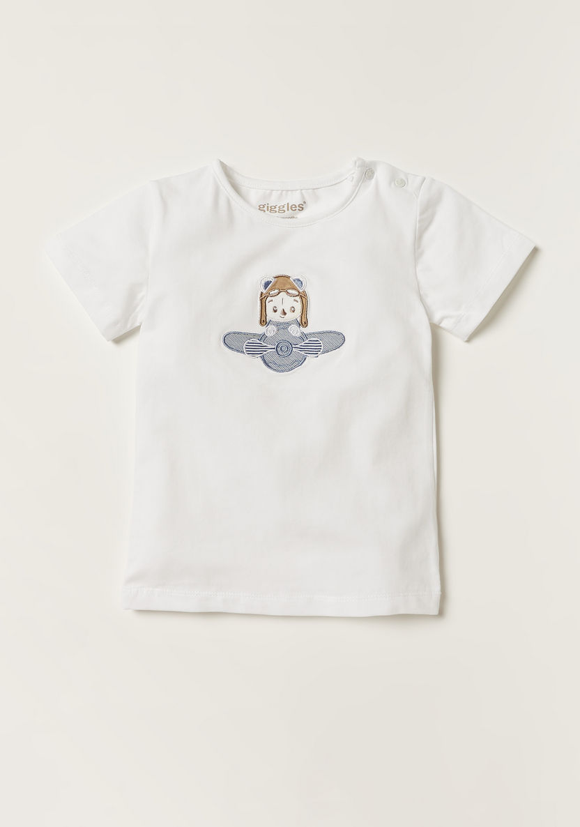 Giggles Embroidered Round Neck T-shirt and Dungarees-Rompers, Dungarees & Jumpsuits-image-1