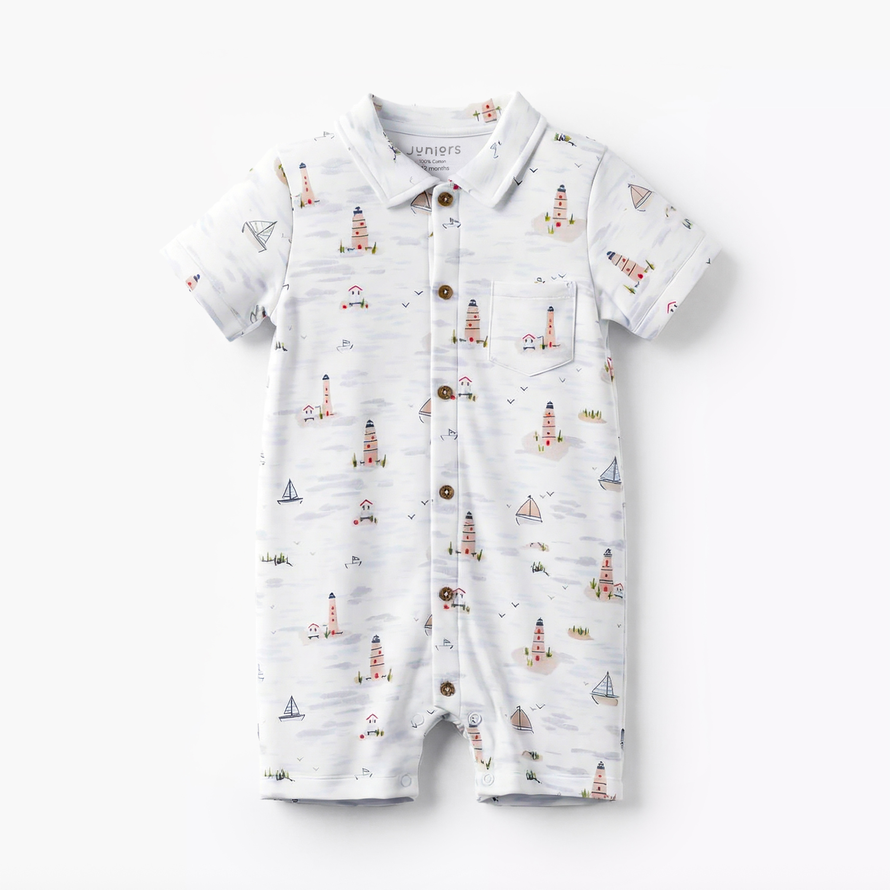 Juniors Collared Short Sleeve Romper with Button Closure-baby-boys-clothing-rompers-image-2