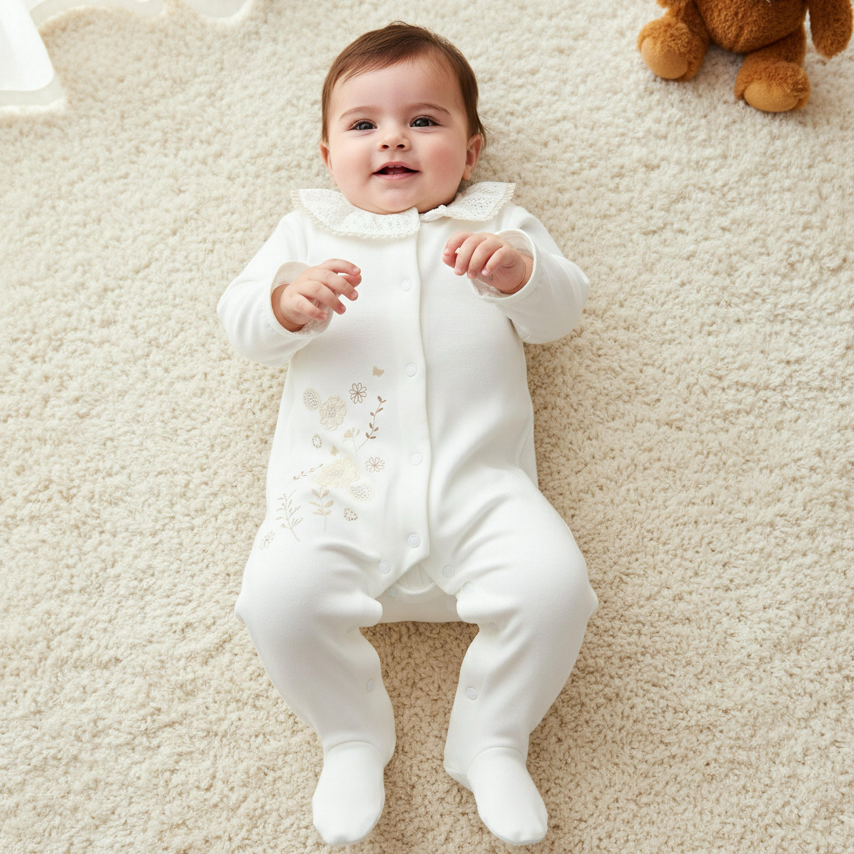 Giggles Supima Cotton Collar Long Sleeves Sleepsuit with Floral Embroidery-baby-girls-clothing-nightwear-sleepsuits-image-1