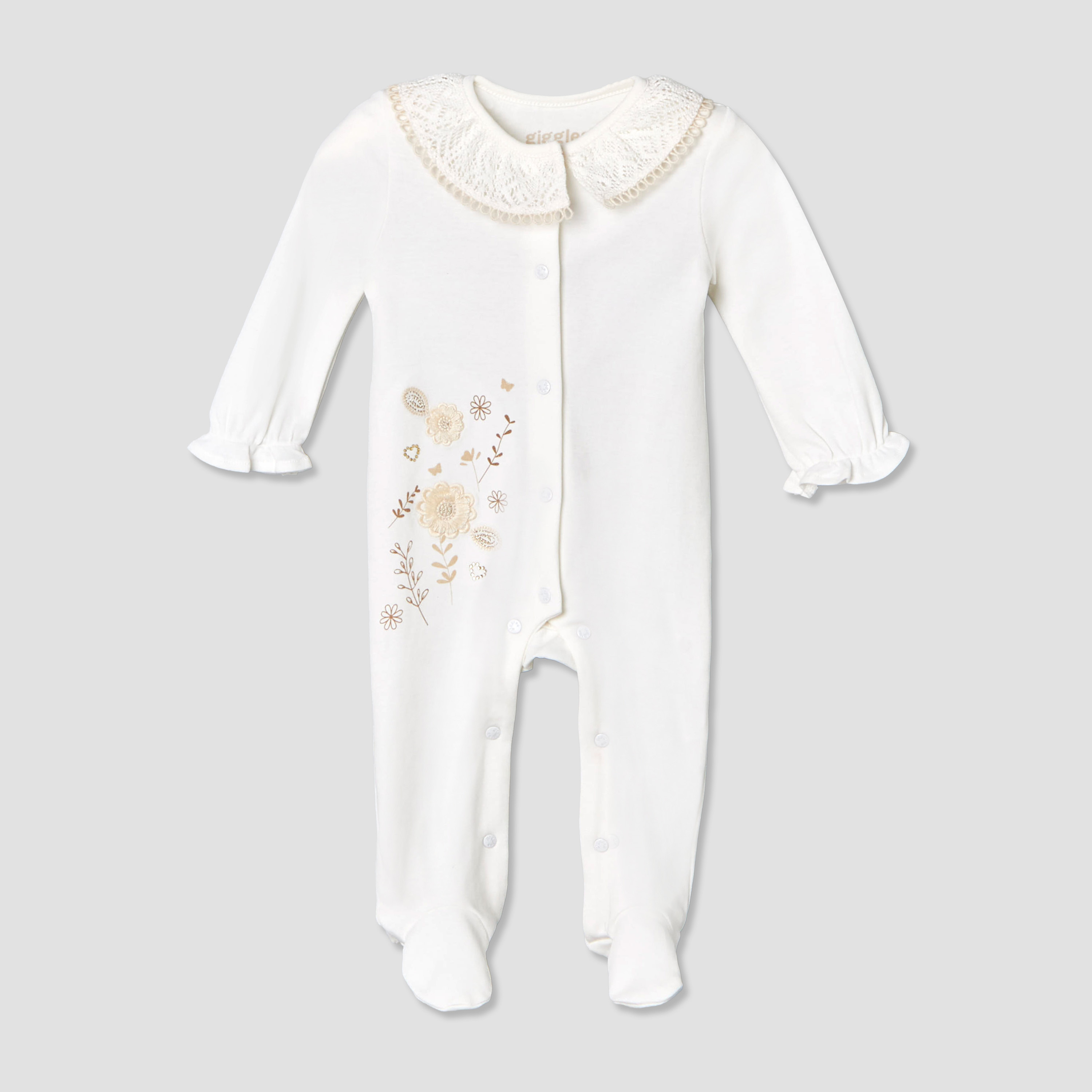 Giggles Supima Cotton Collar Long Sleeves Sleepsuit with Floral Embroidery-baby-girls-clothing-nightwear-sleepsuits-image-2