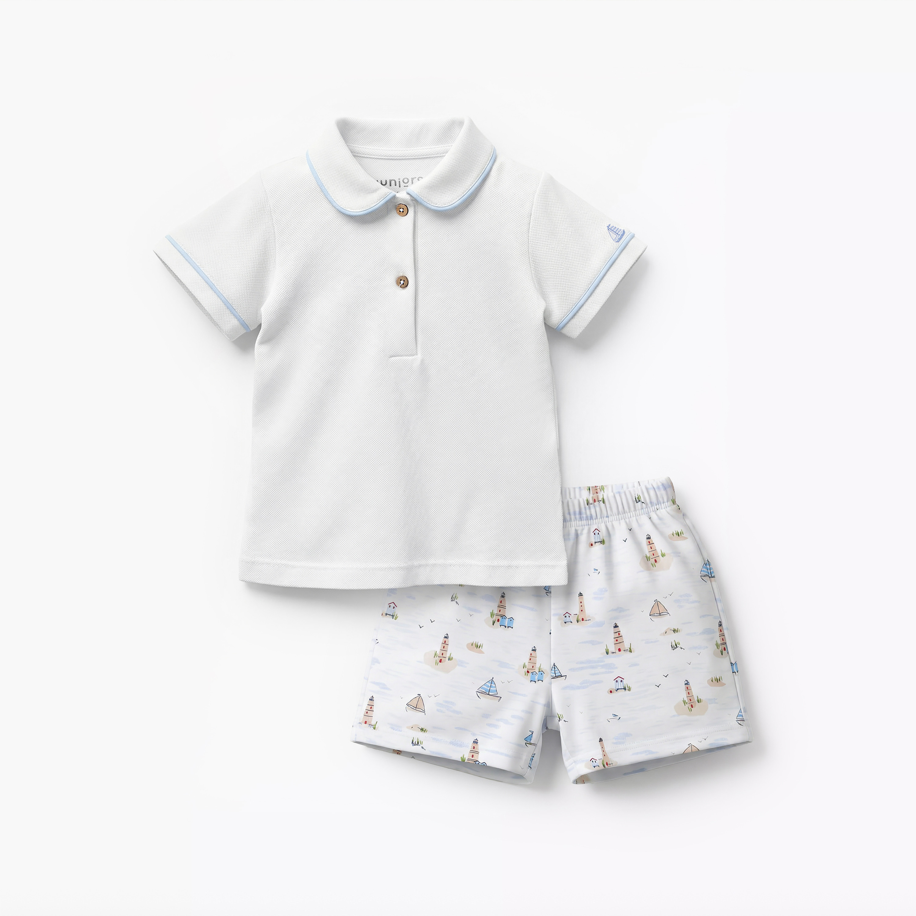طقم تيشيرت وشورت قطن بياقة وأكمام قصيرة وطبعات من جونيورز-baby-boys-clothing-setsandcoords-image-2