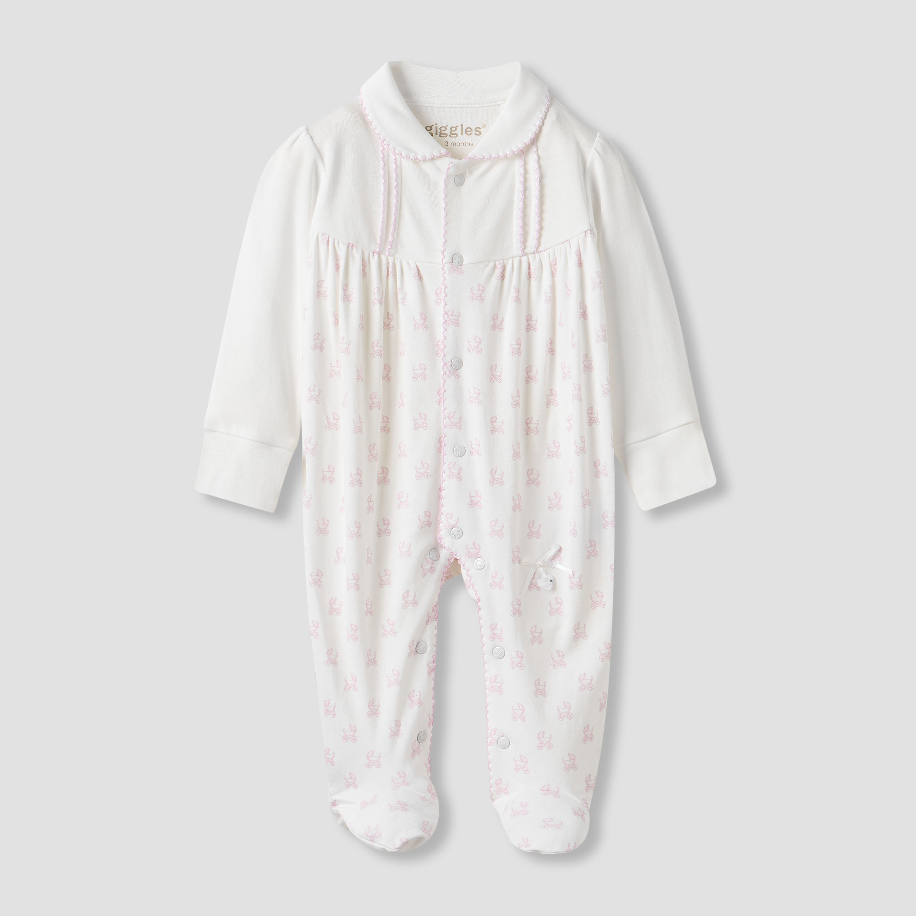 Giggles Pram Print Collared Sleepsuit with Long Sleeves-baby-girls-clothing-nightwear-sleepsuits-image-1