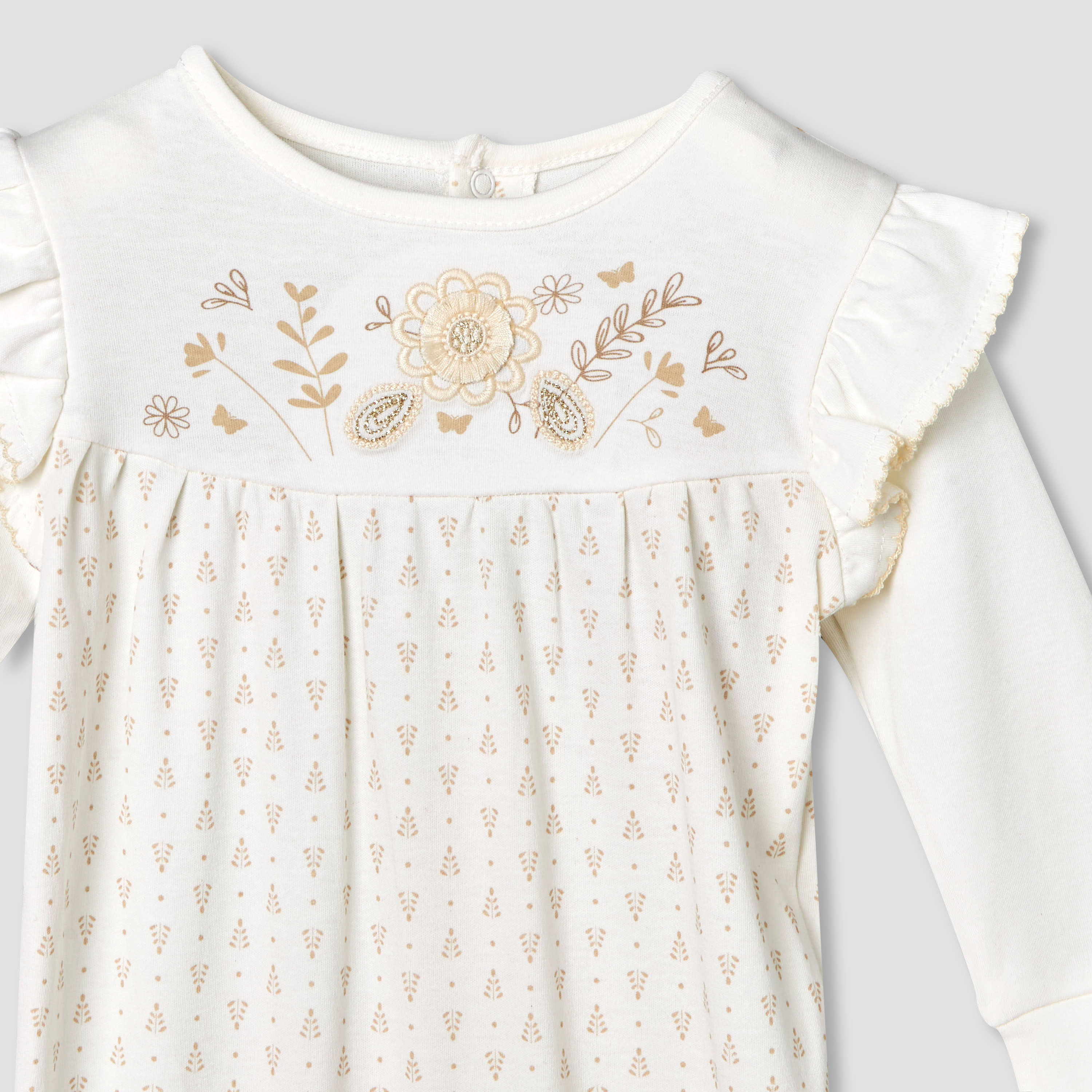 Giggles Cotton Round Neck Long Sleeves Sleepsuit with Floral Embroidery-baby-girls-clothing-nightwear-sleepsuits-image-3
