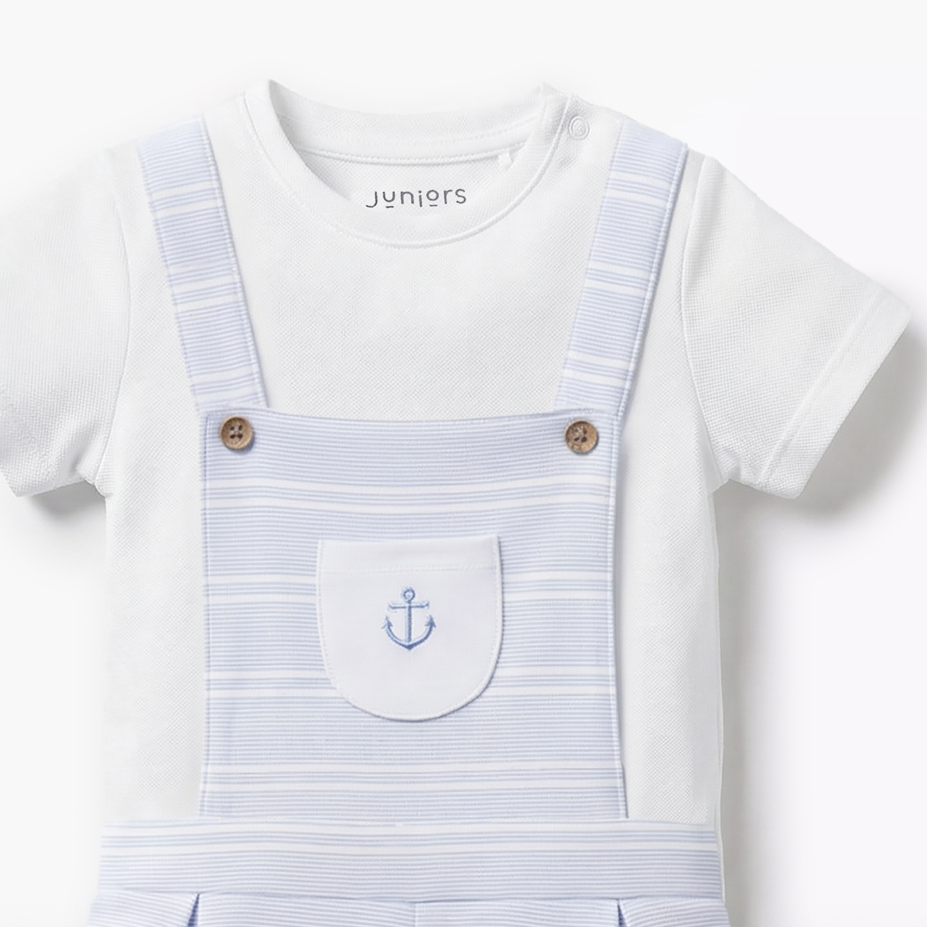 Juniors Round Neck Short Sleeves T-shirt and Dungaree Set with Stripes-baby-boys-clothing-setsandcoords-image-5