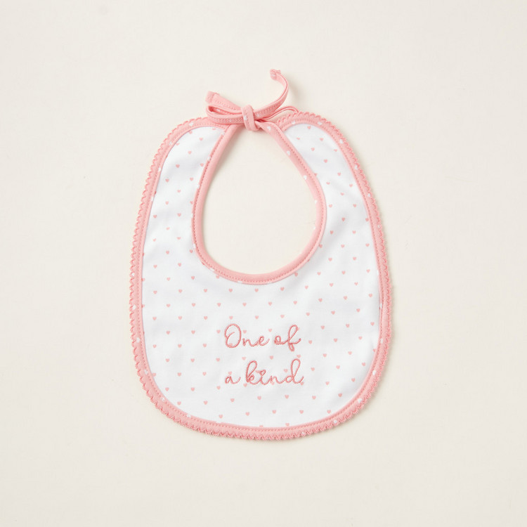 Giggles All-Over Heart Print Bib with Tie-Up Closure