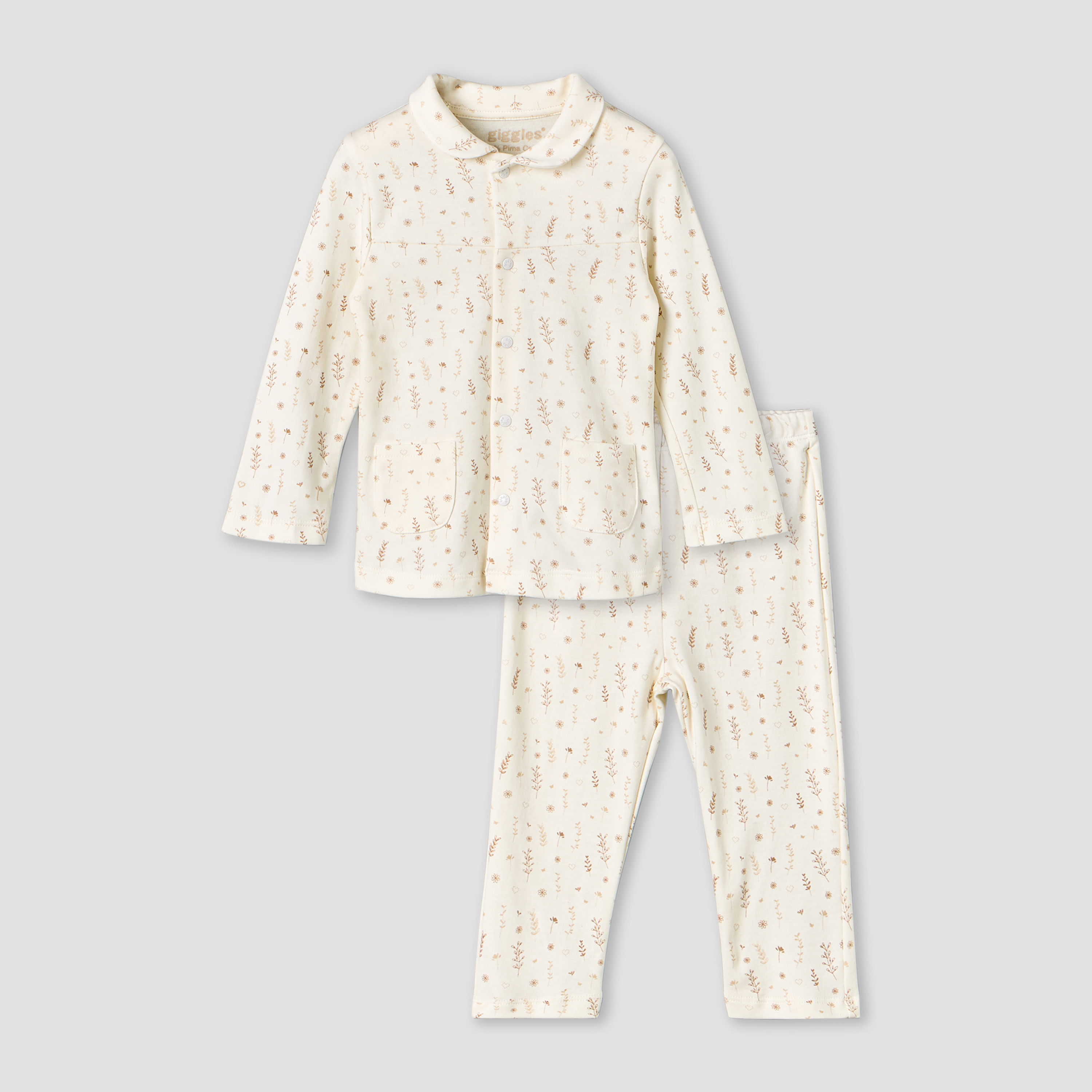 Giggles Cotton Collared Neck Long Sleeve Pyjama Set with Botanical Print-baby-girls-clothing-nightwear-pyjamasets-image-1